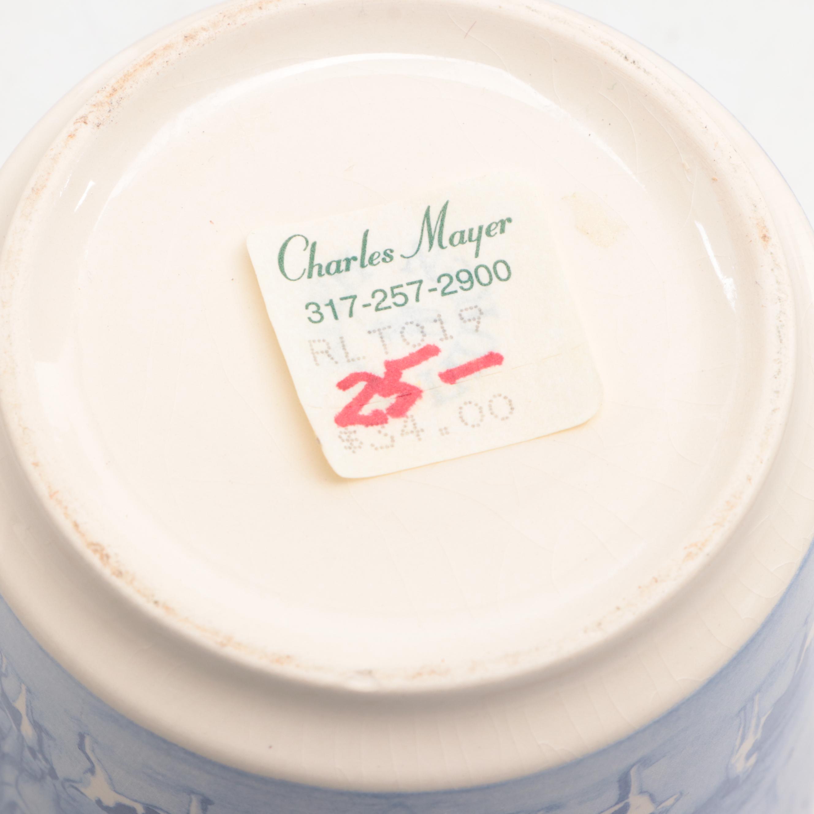 Austin Porcelain Dog Figurines with Blue and White Ceramics