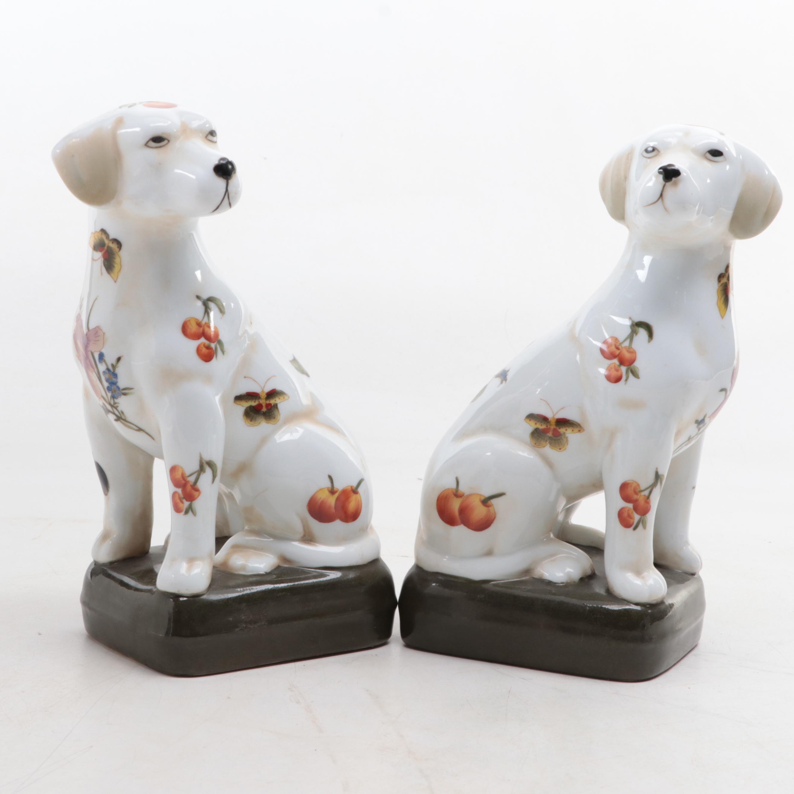 Austin Porcelain Dog Figurines with Blue and White Ceramics