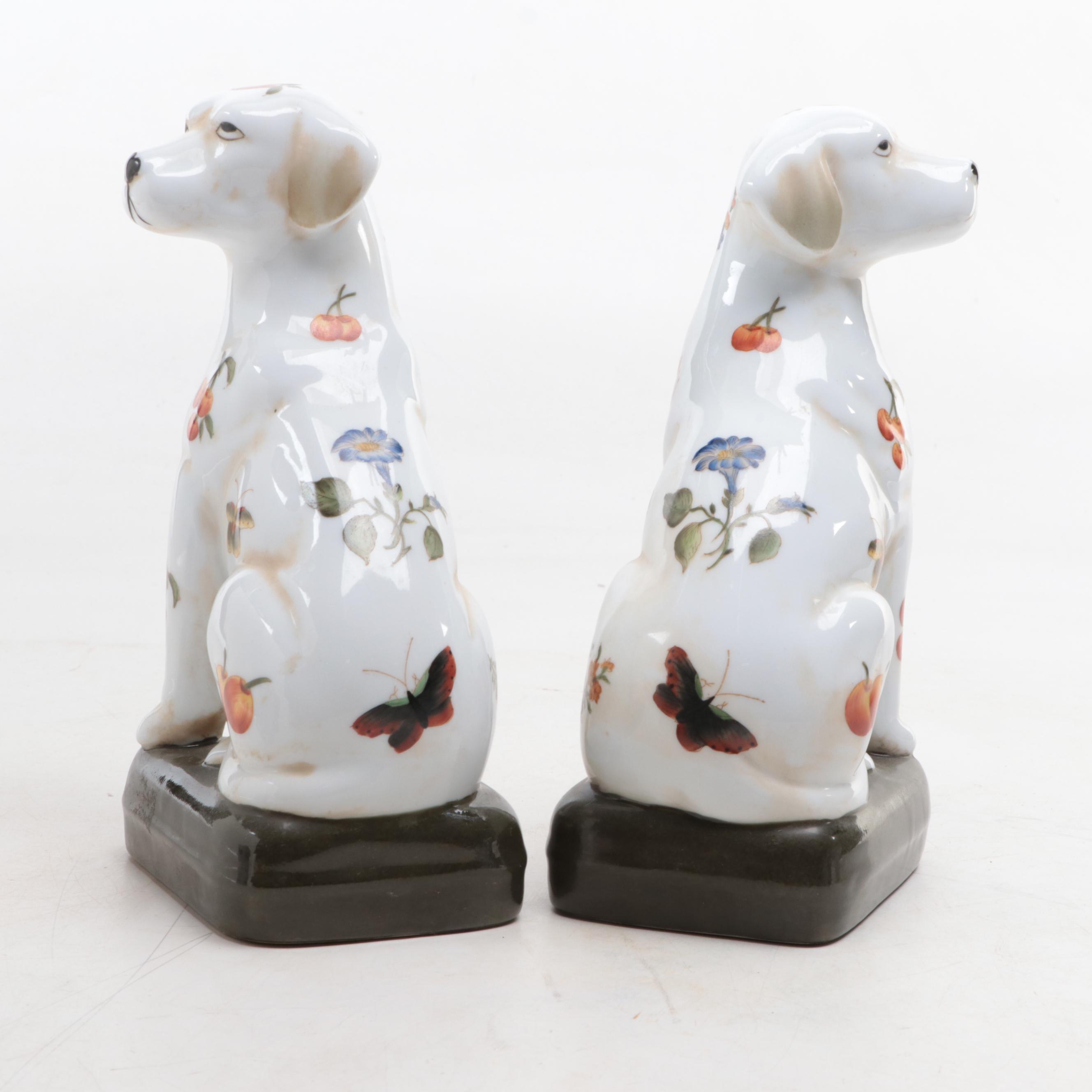 Austin Porcelain Dog Figurines with Blue and White Ceramics