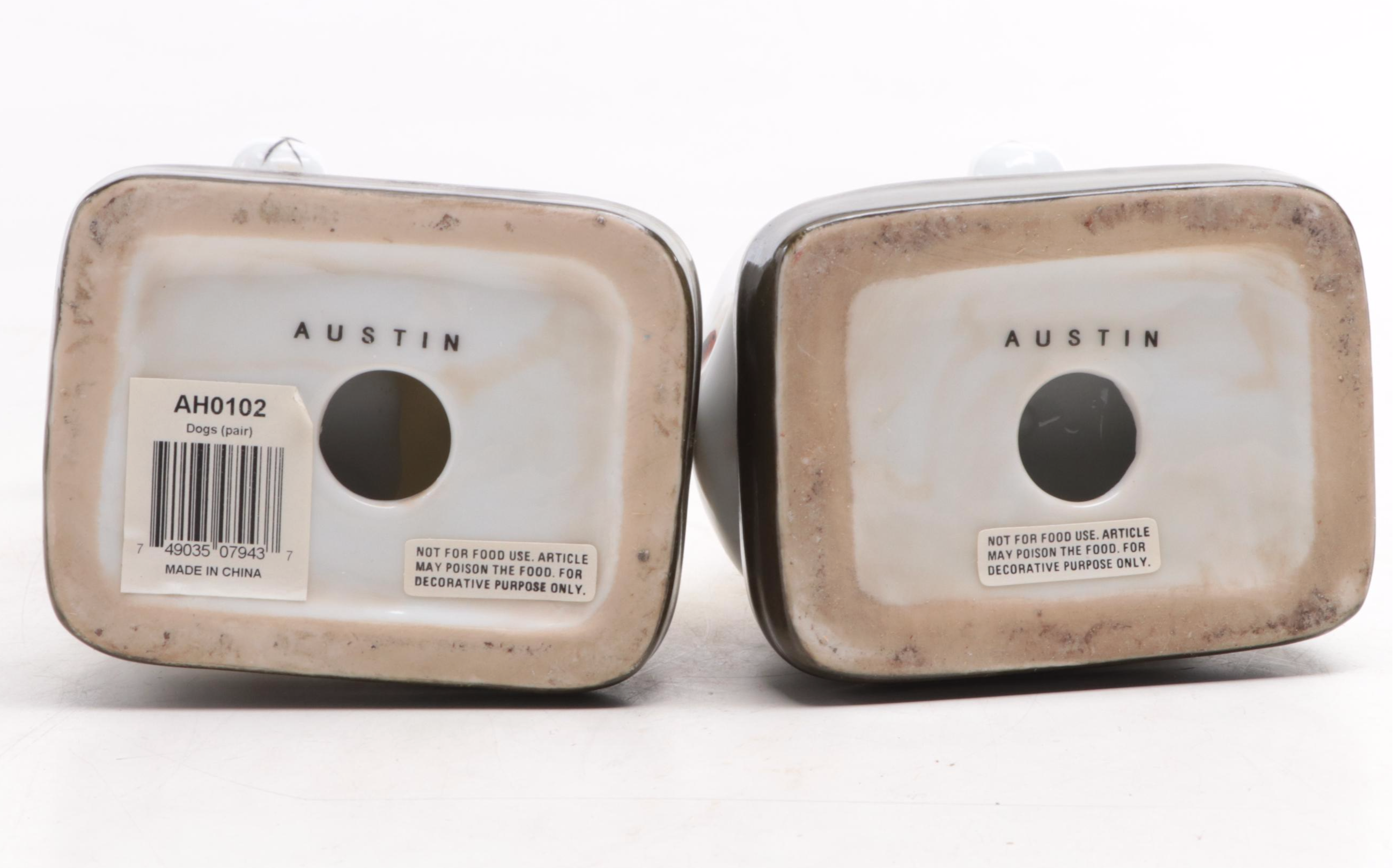 Austin Porcelain Dog Figurines with Blue and White Ceramics