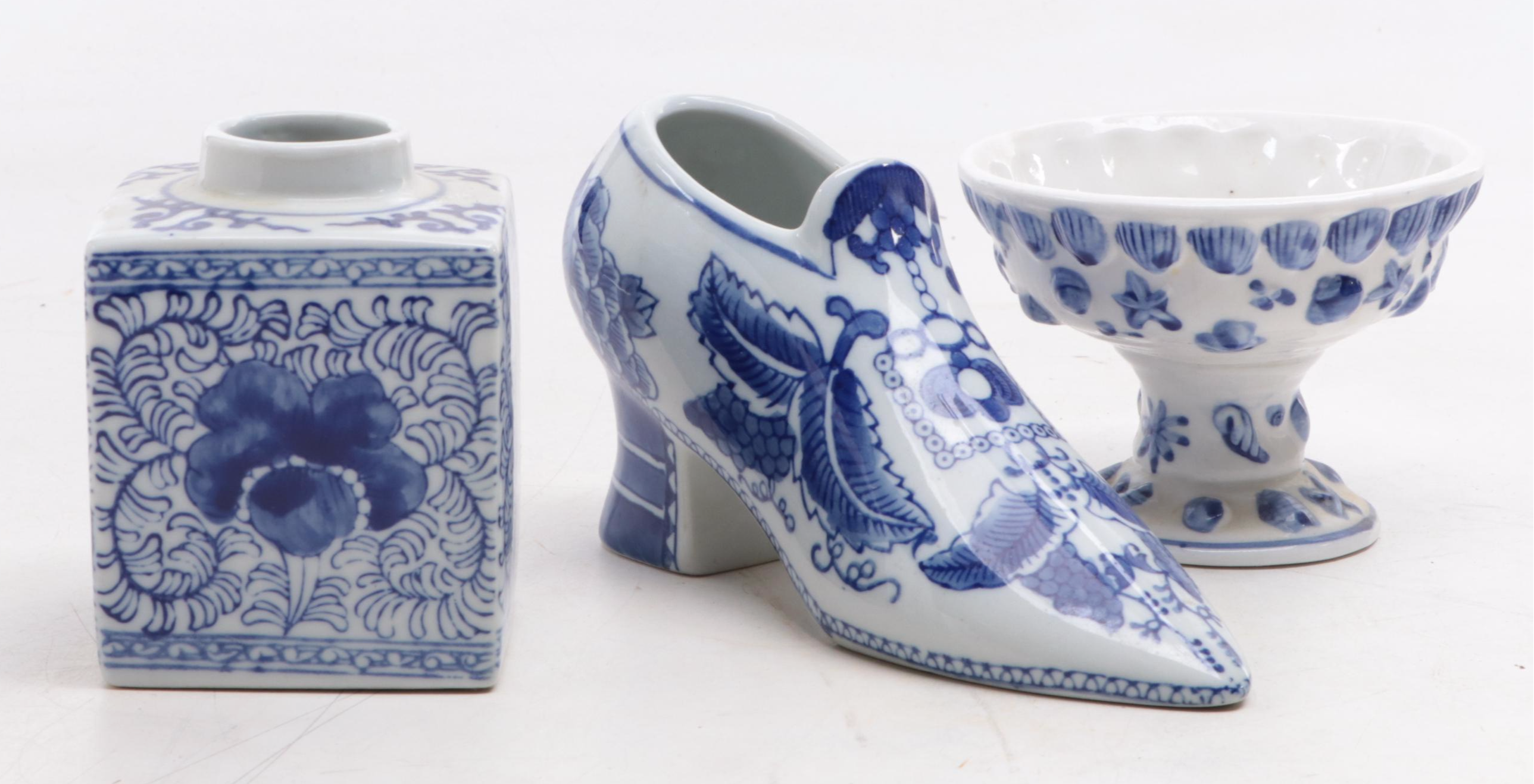 Austin Porcelain Dog Figurines with Blue and White Ceramics