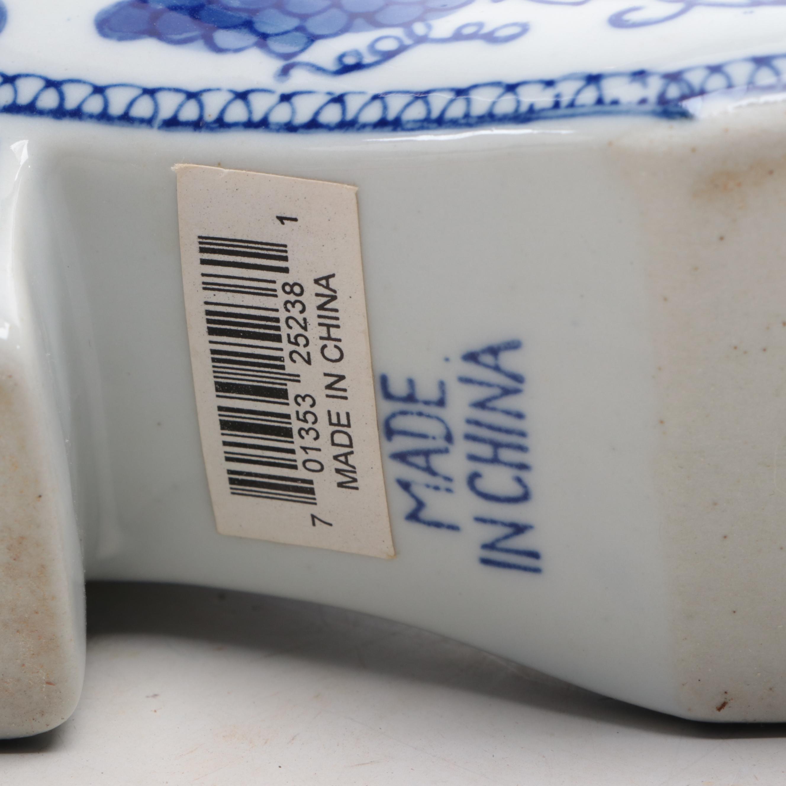 Austin Porcelain Dog Figurines with Blue and White Ceramics