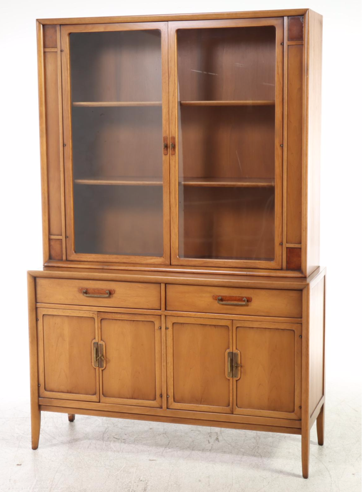Drexel "Meridian" Mid Century Modern Butternut and Pecan China Cabinet