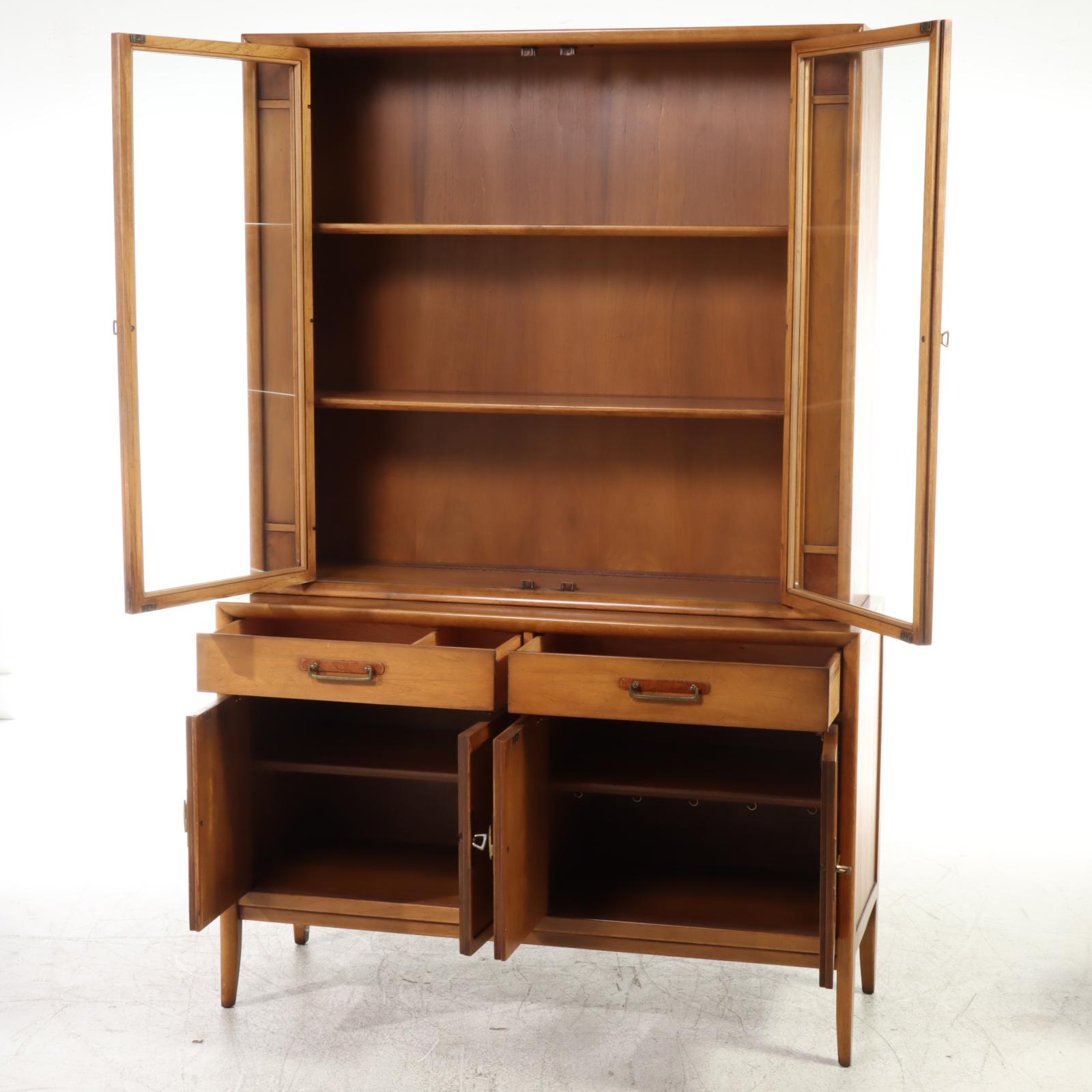 Drexel "Meridian" Mid Century Modern Butternut and Pecan China Cabinet