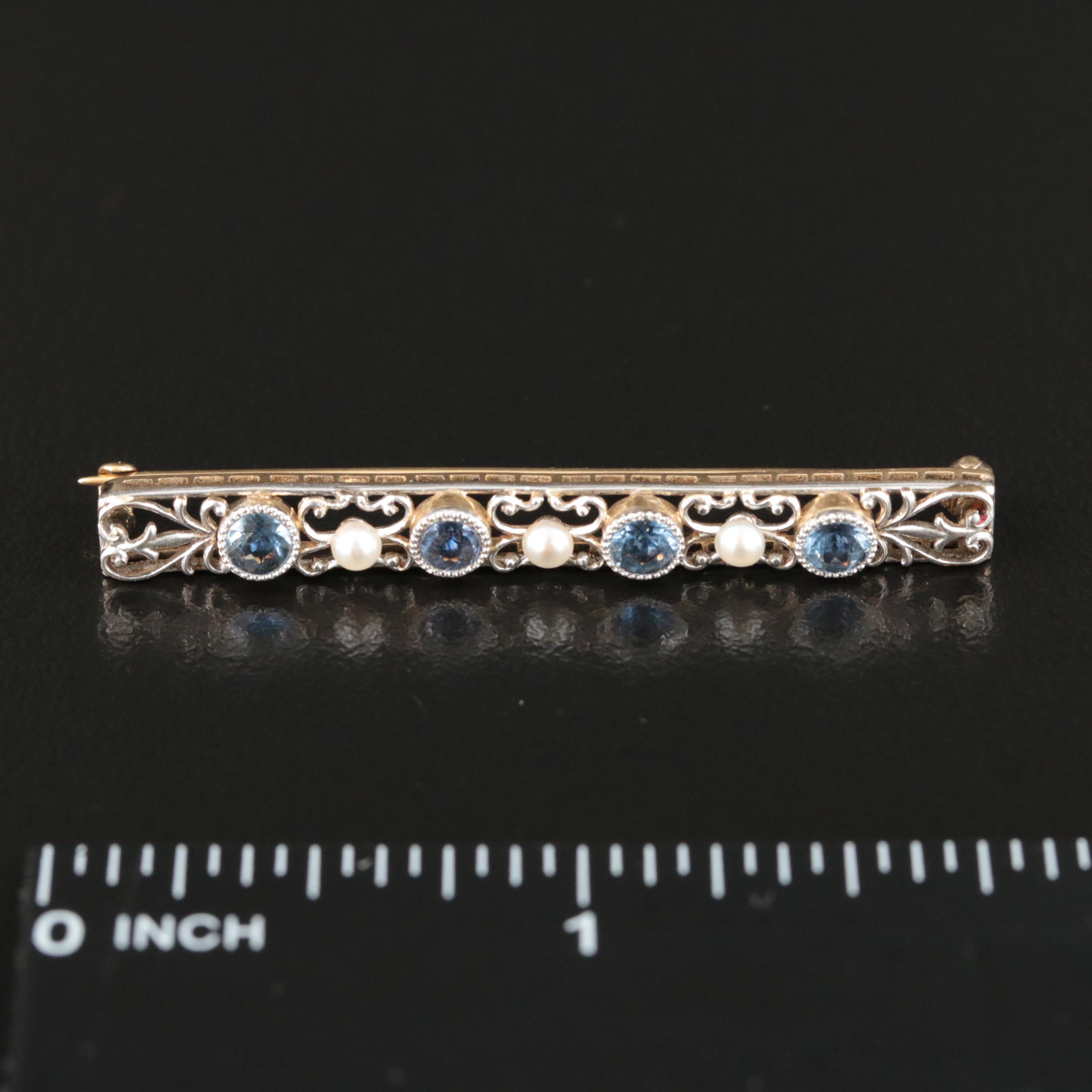 Edwardian Bippart, Griscom and Osborn 14K and Platinum Sapphire and Pearl Pin