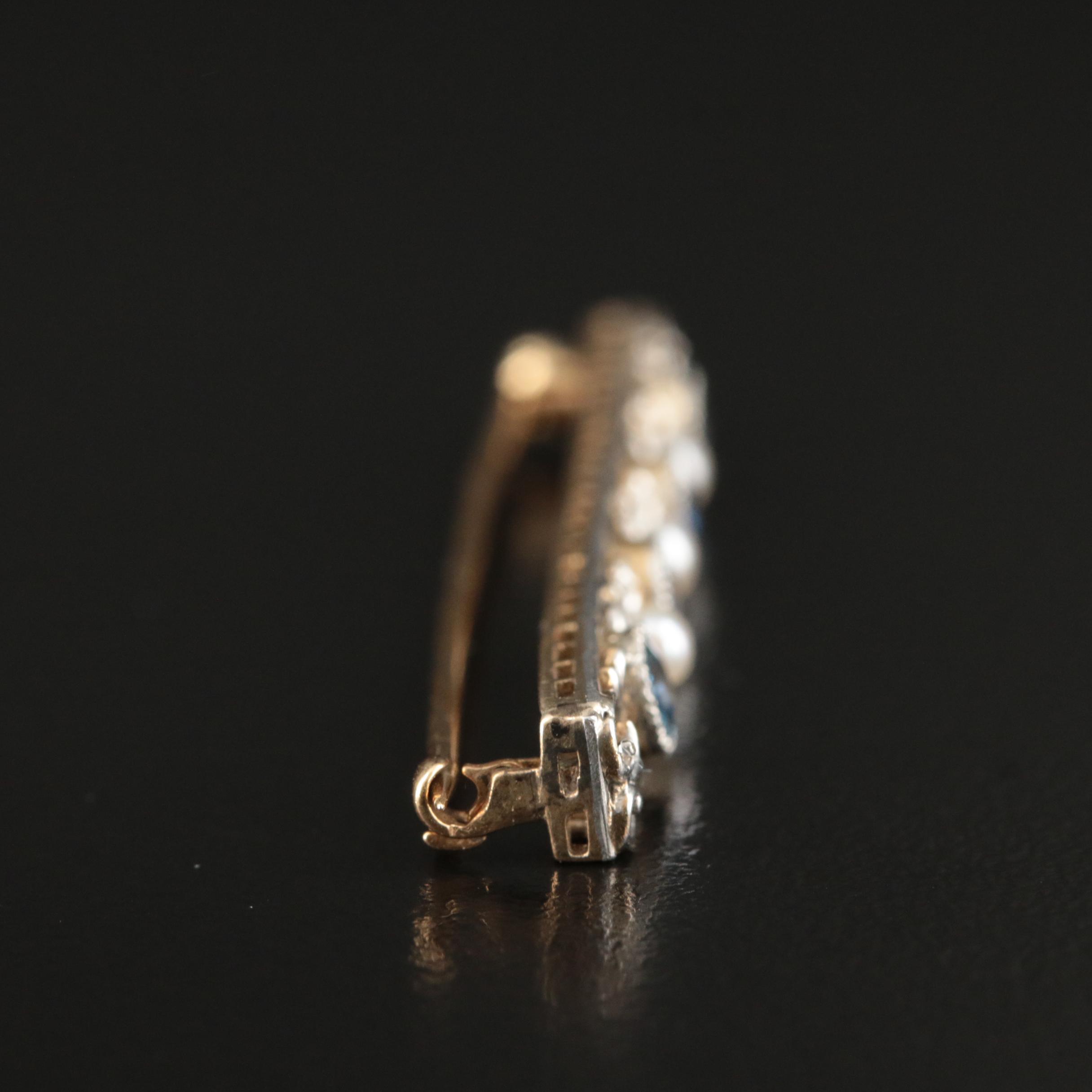 Edwardian Bippart, Griscom and Osborn 14K and Platinum Sapphire and Pearl Pin