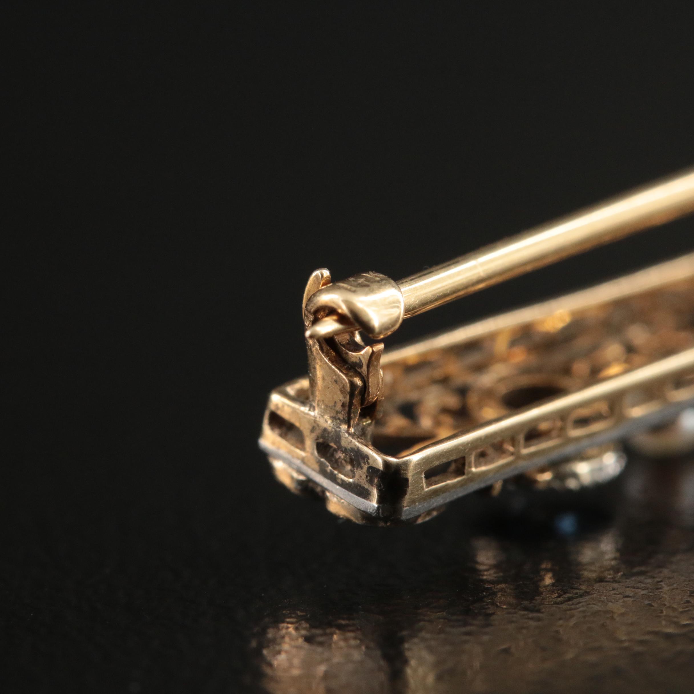 Edwardian Bippart, Griscom and Osborn 14K and Platinum Sapphire and Pearl Pin