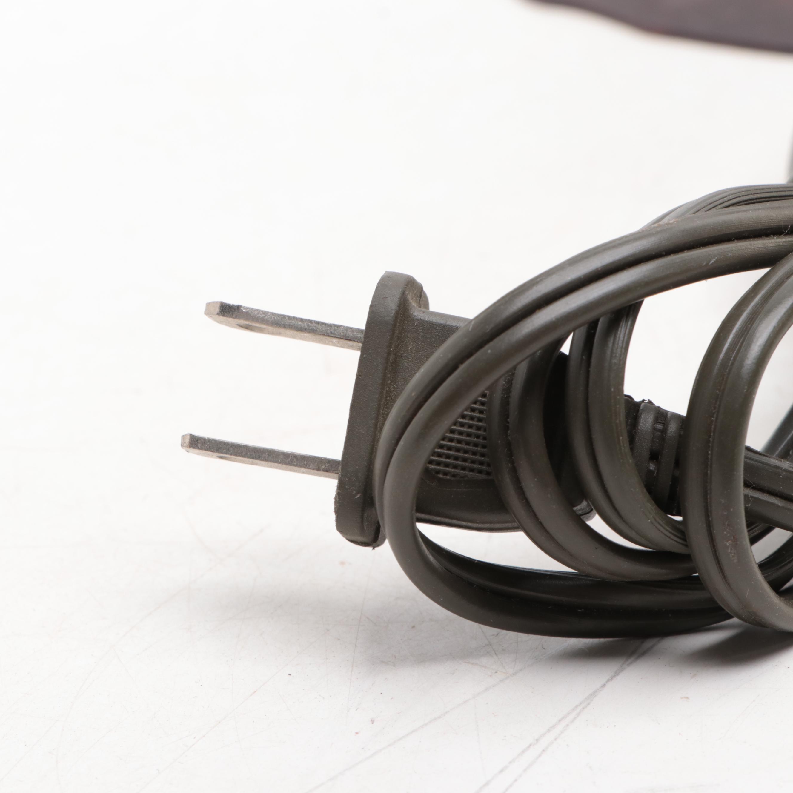 Carved Mahogany Dresser Box with Iron Candle Holder and Hunt Themed Lamp