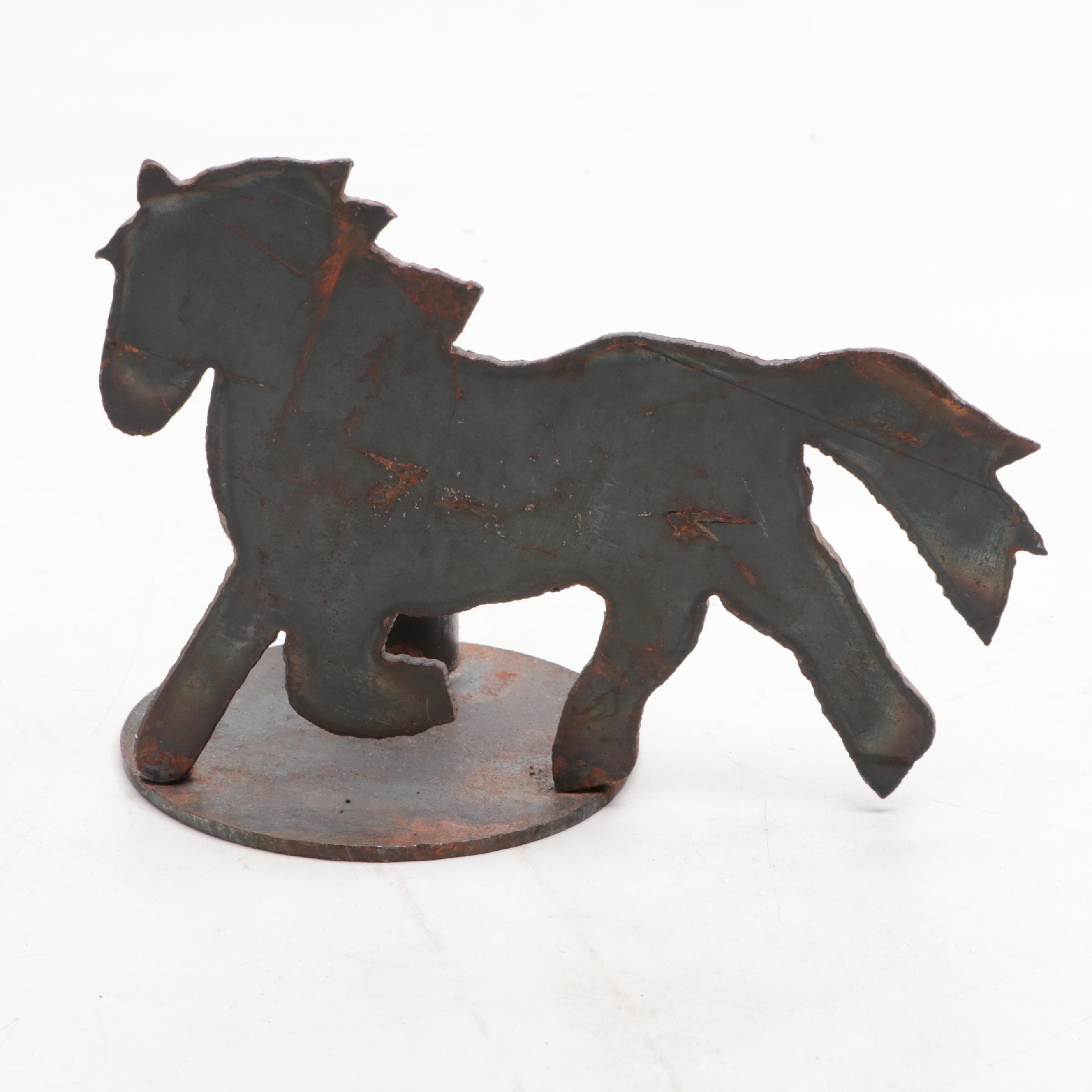 Carved Mahogany Dresser Box with Iron Candle Holder and Hunt Themed Lamp