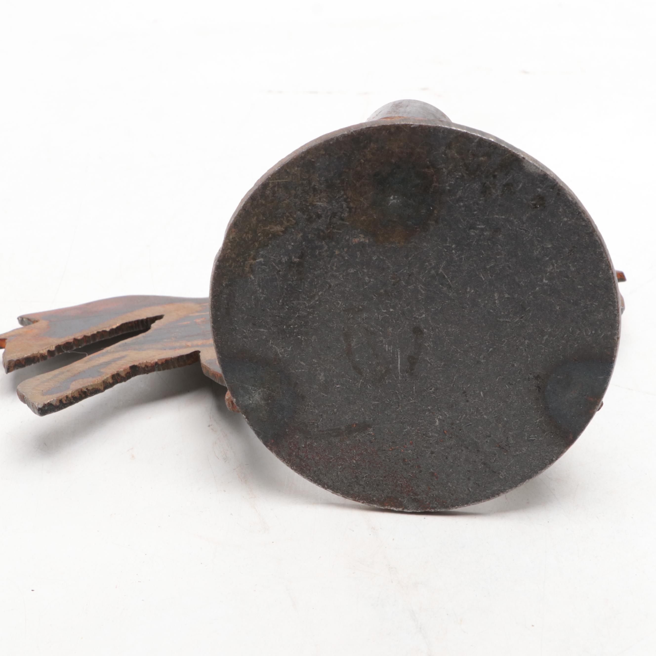 Carved Mahogany Dresser Box with Iron Candle Holder and Hunt Themed Lamp