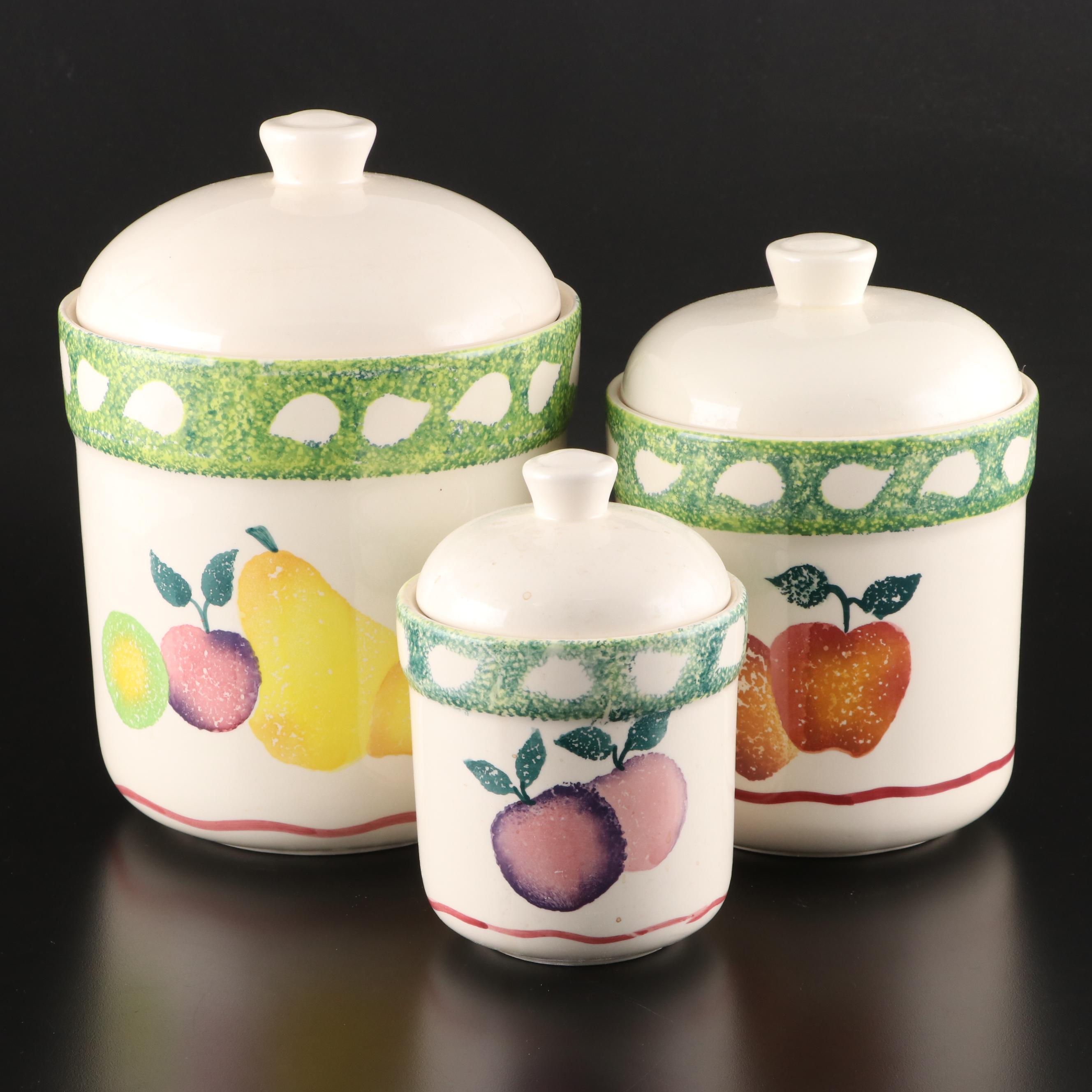 Treasure Craft "Fruit Stand" Three-Piece Ceramic Canister Set