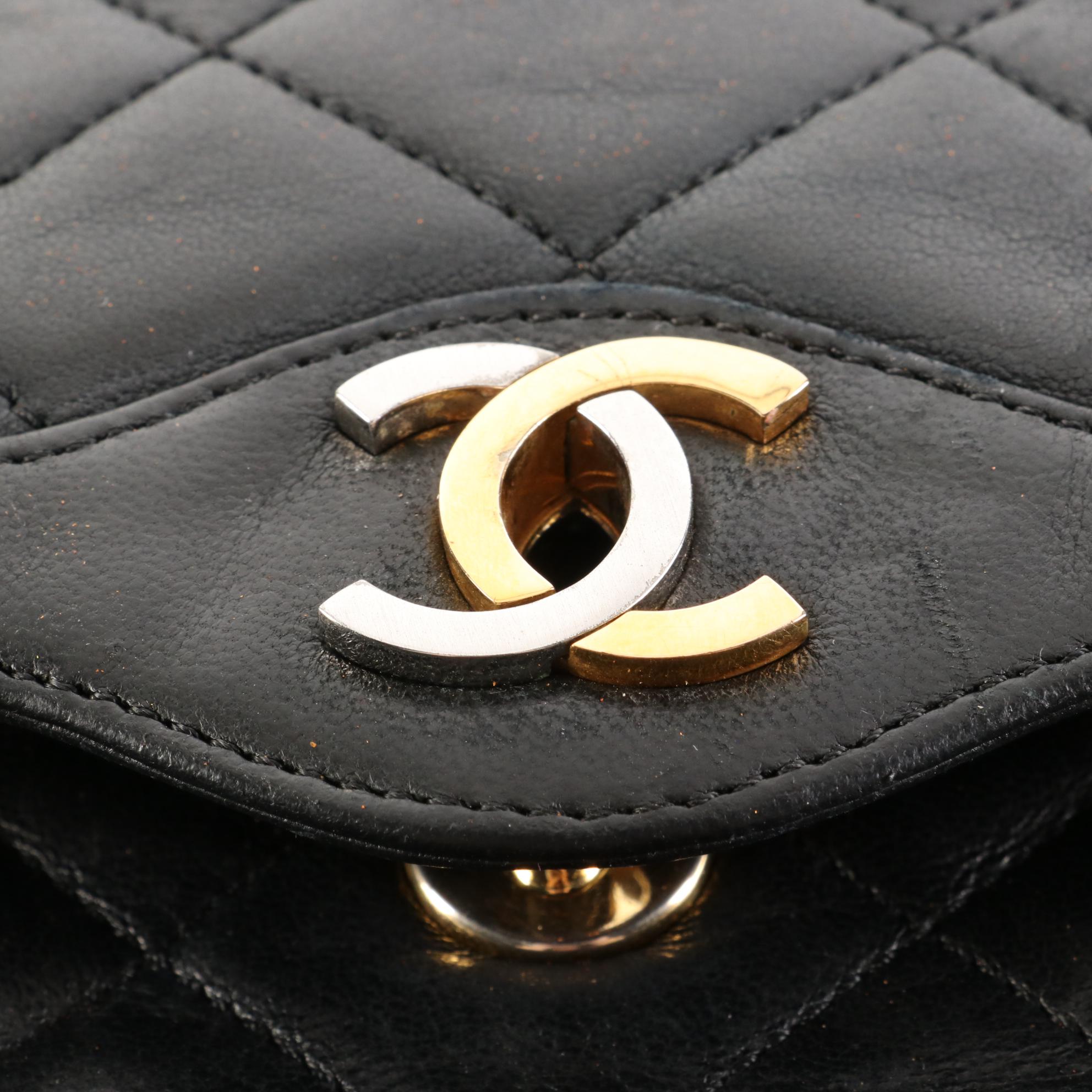 Chanel Two-Tone CC Double Flap Bag in Quilted Lambskin Leather