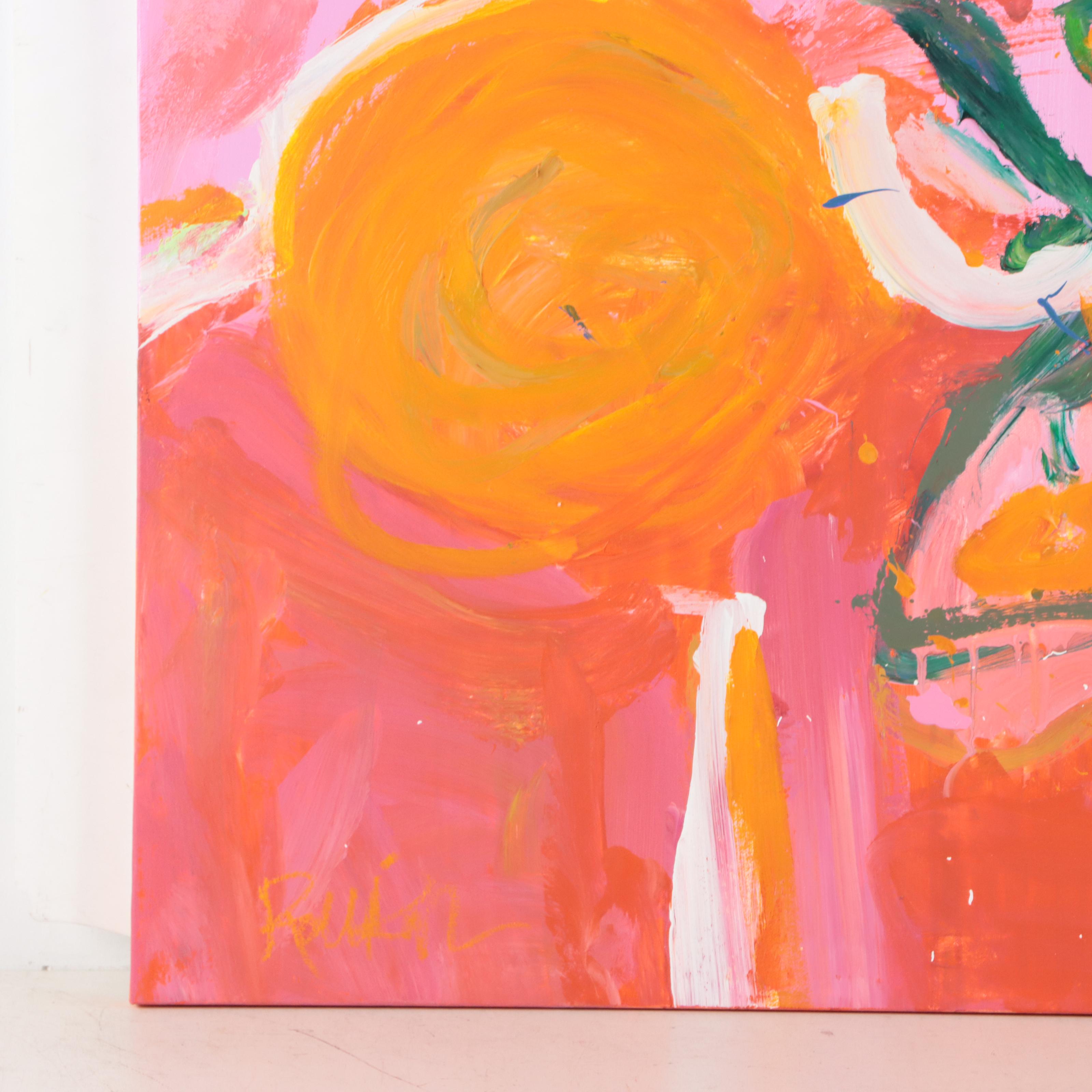 Robbie Kemper Abstract Acrylic Painting "Orange Sun Eyebrow"