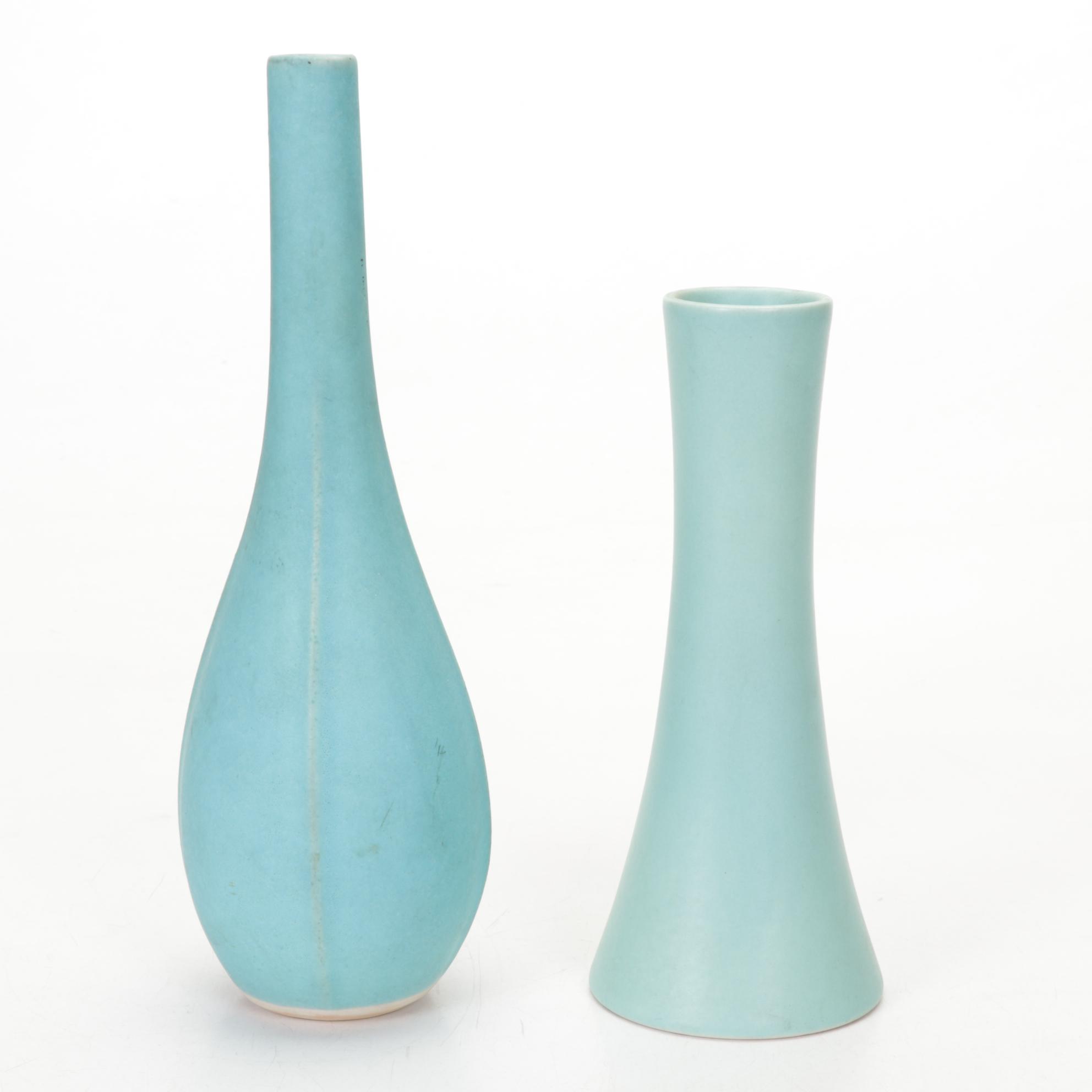 Weller Ivory Art Square Planter with Mid Century Modern Glazed Ceramic Vases