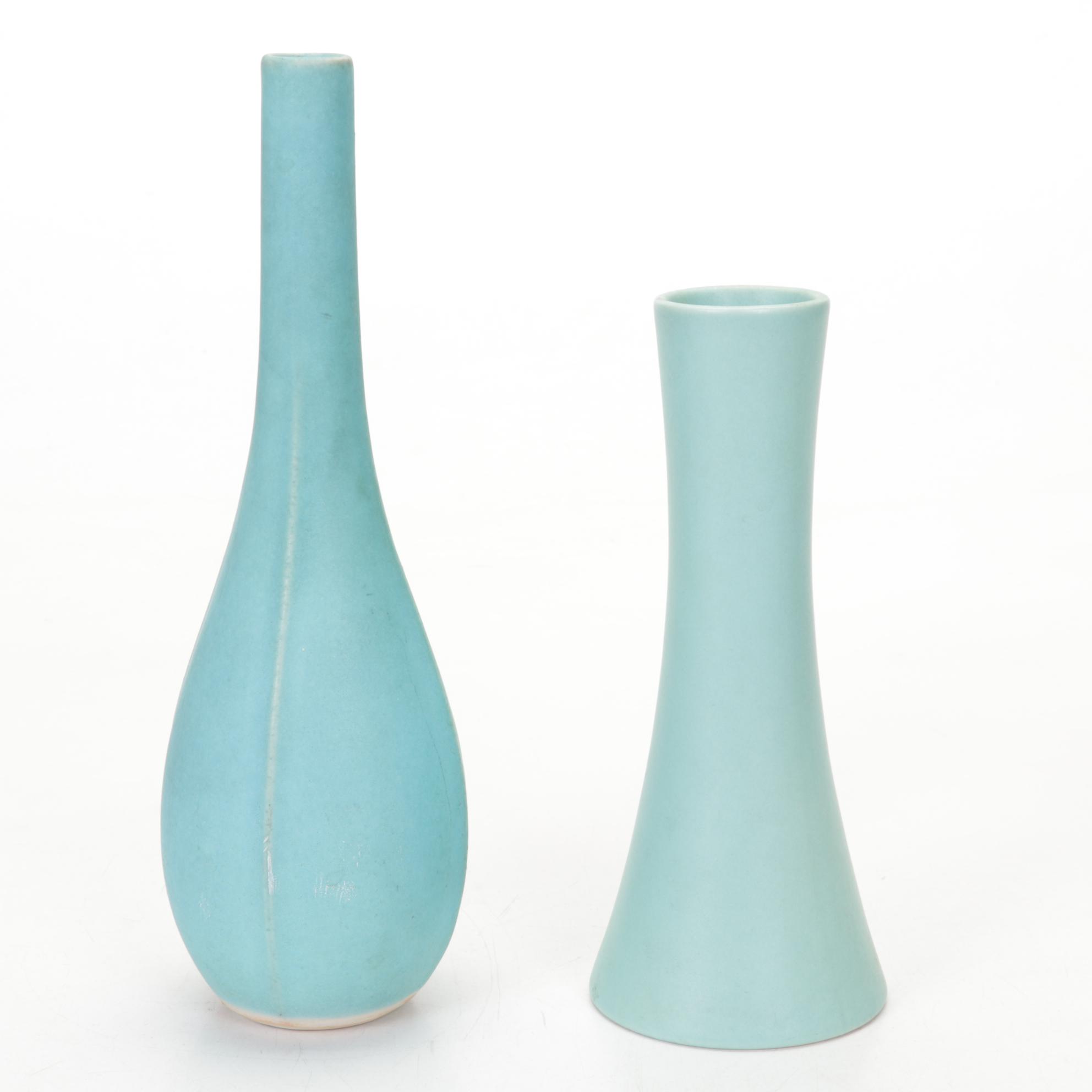 Weller Ivory Art Square Planter with Mid Century Modern Glazed Ceramic Vases