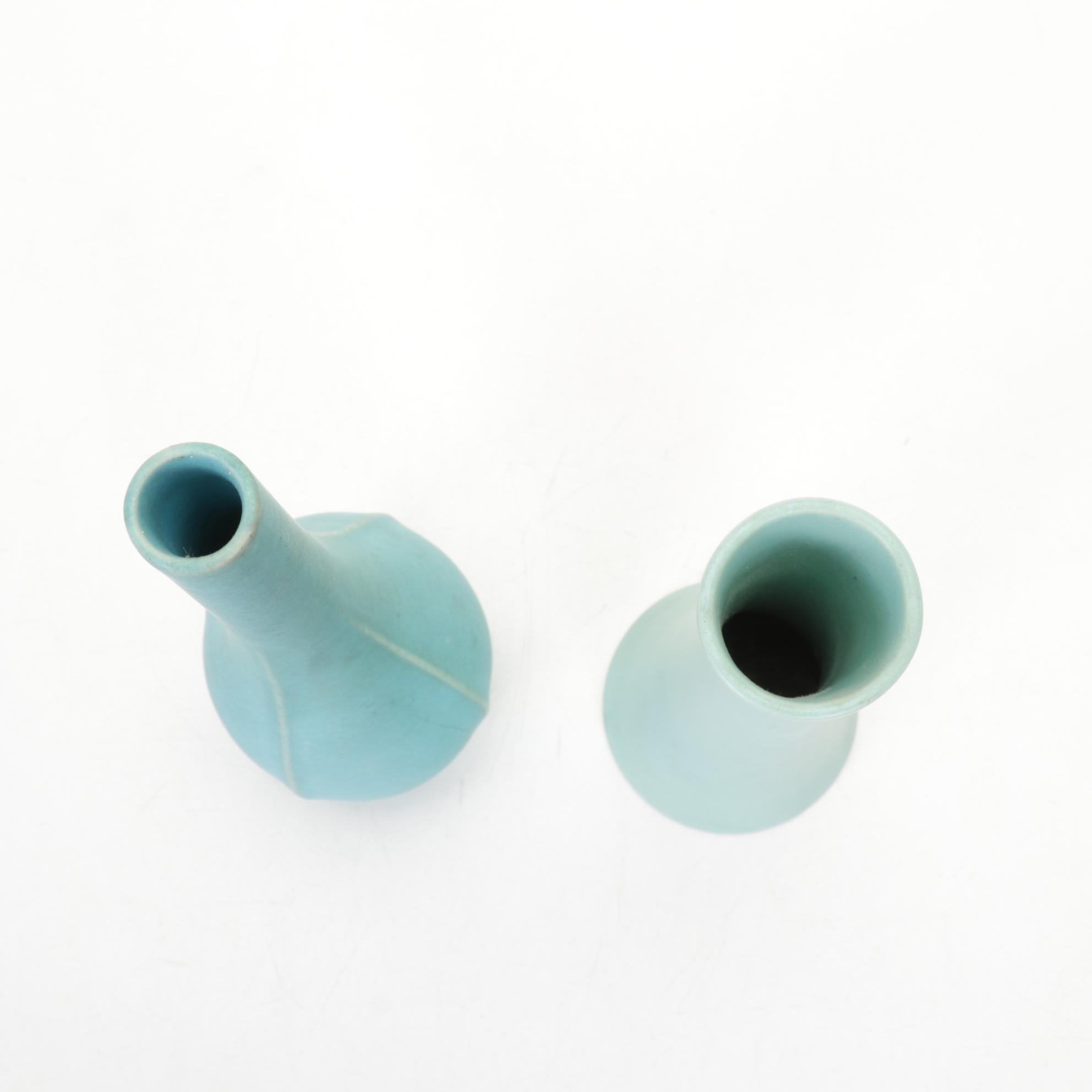 Weller Ivory Art Square Planter with Mid Century Modern Glazed Ceramic Vases