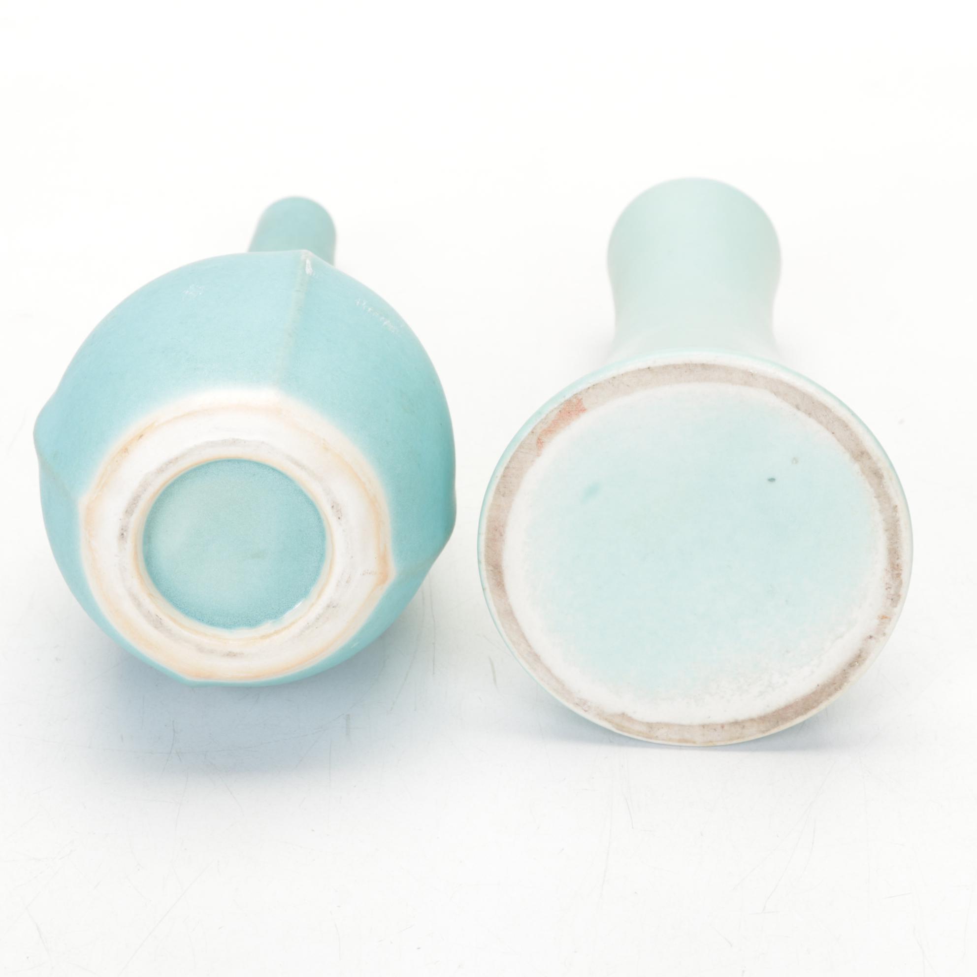 Weller Ivory Art Square Planter with Mid Century Modern Glazed Ceramic Vases