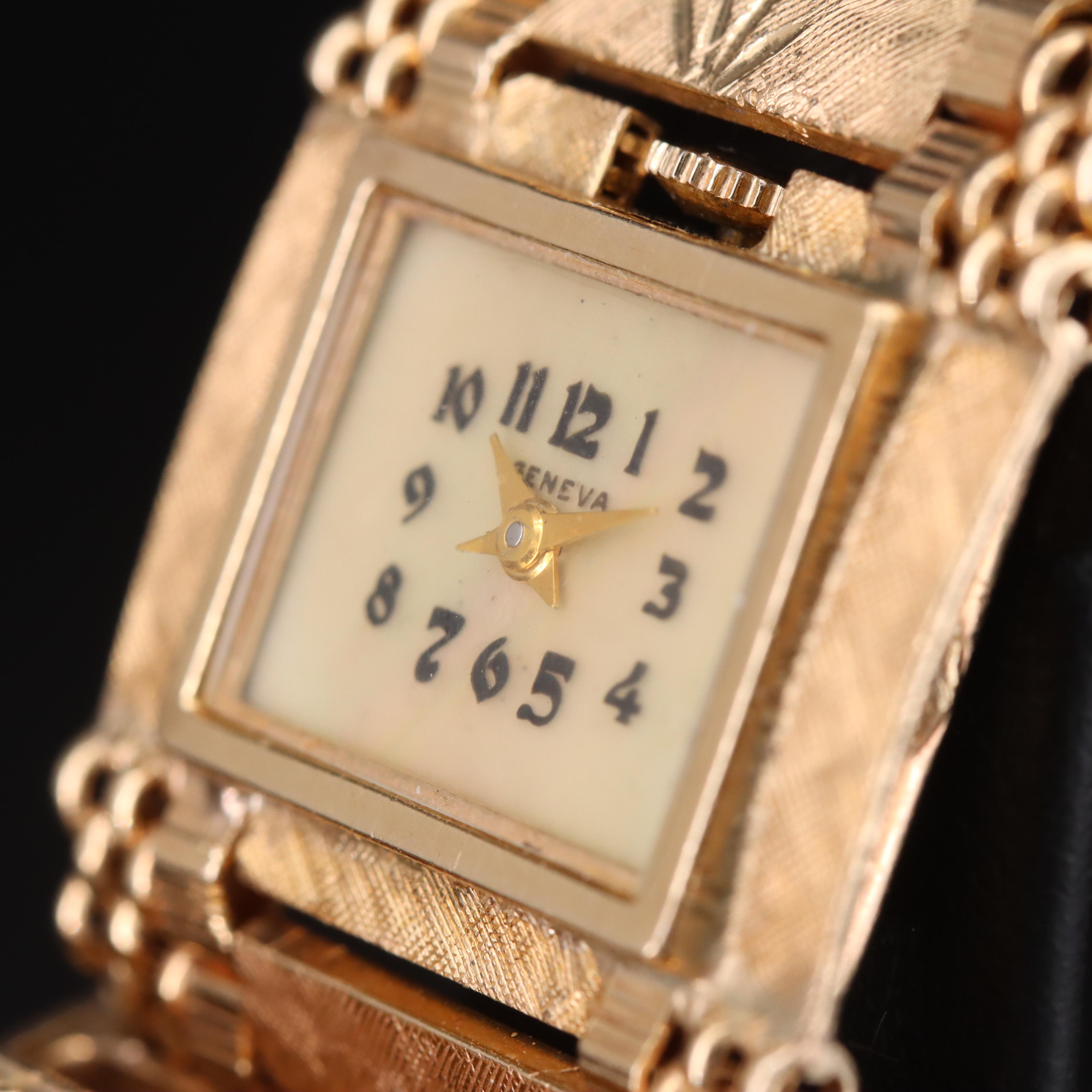 Vintage 14K Pearl and Sapphire Jarretière Bracelet and Geneve Watch