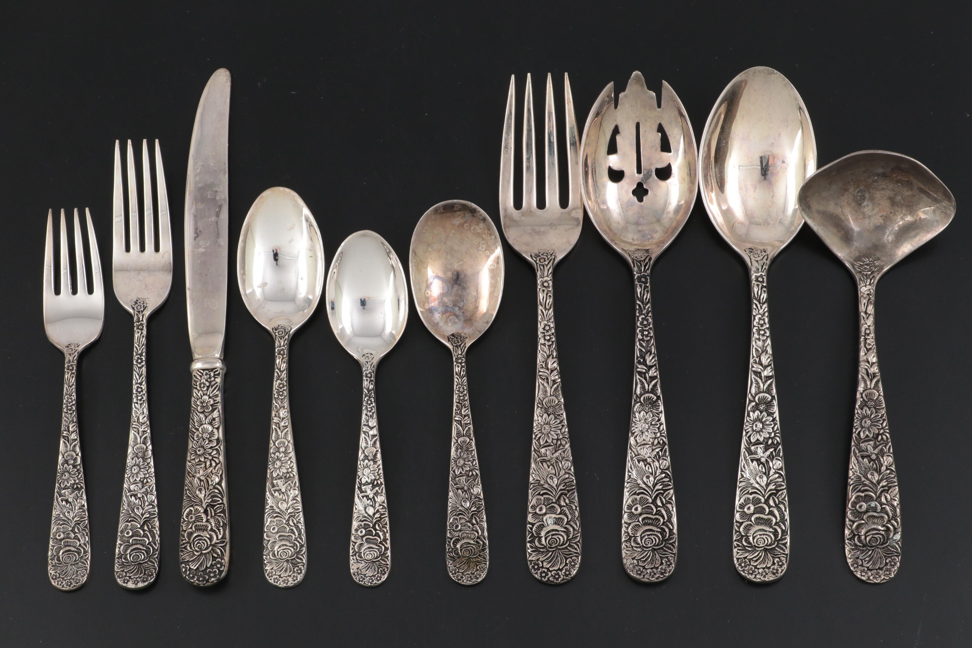Godinger Silver Plate "Old Bouquet" Flatware and Serving Utensils