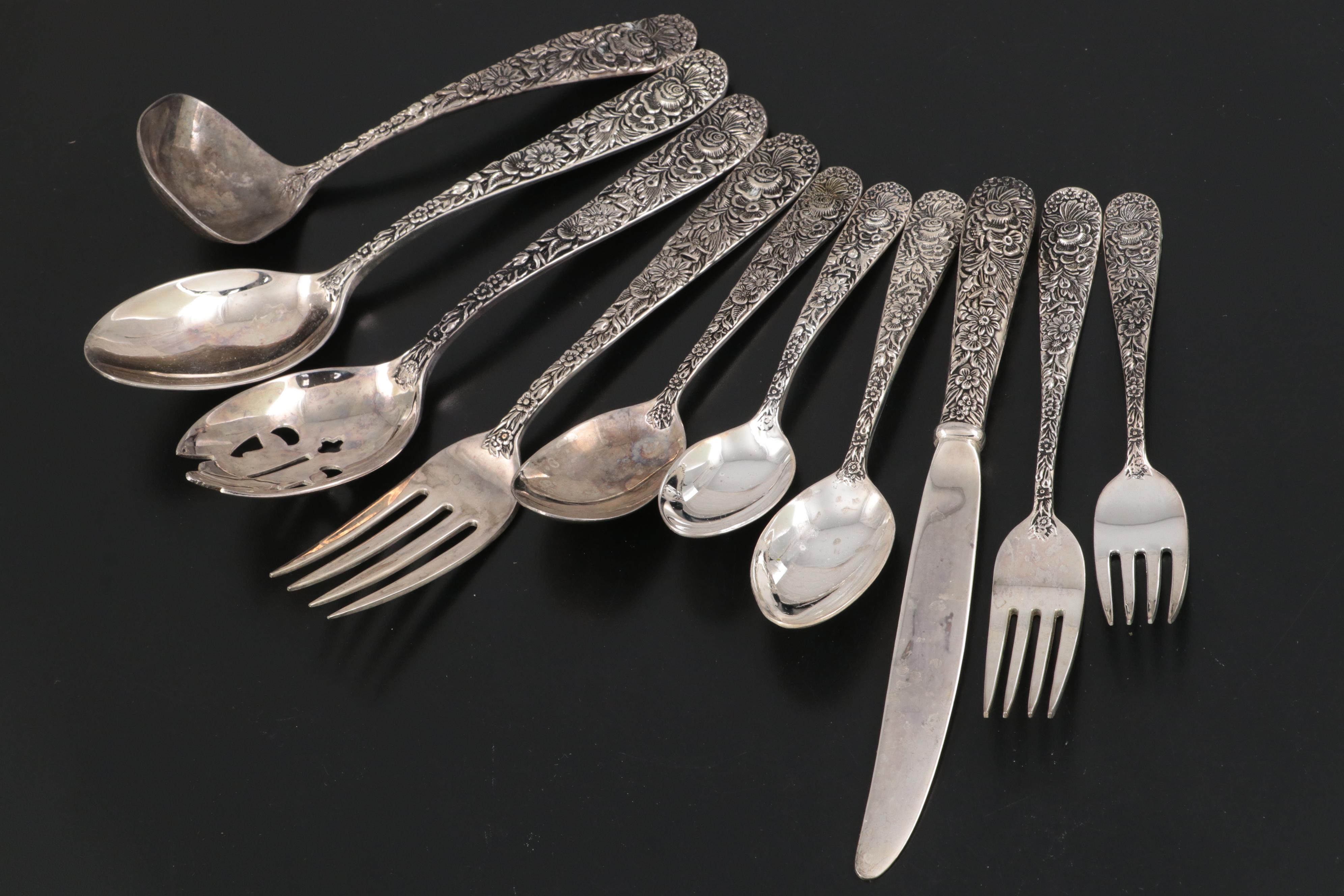 Godinger Silver Plate "Old Bouquet" Flatware and Serving Utensils