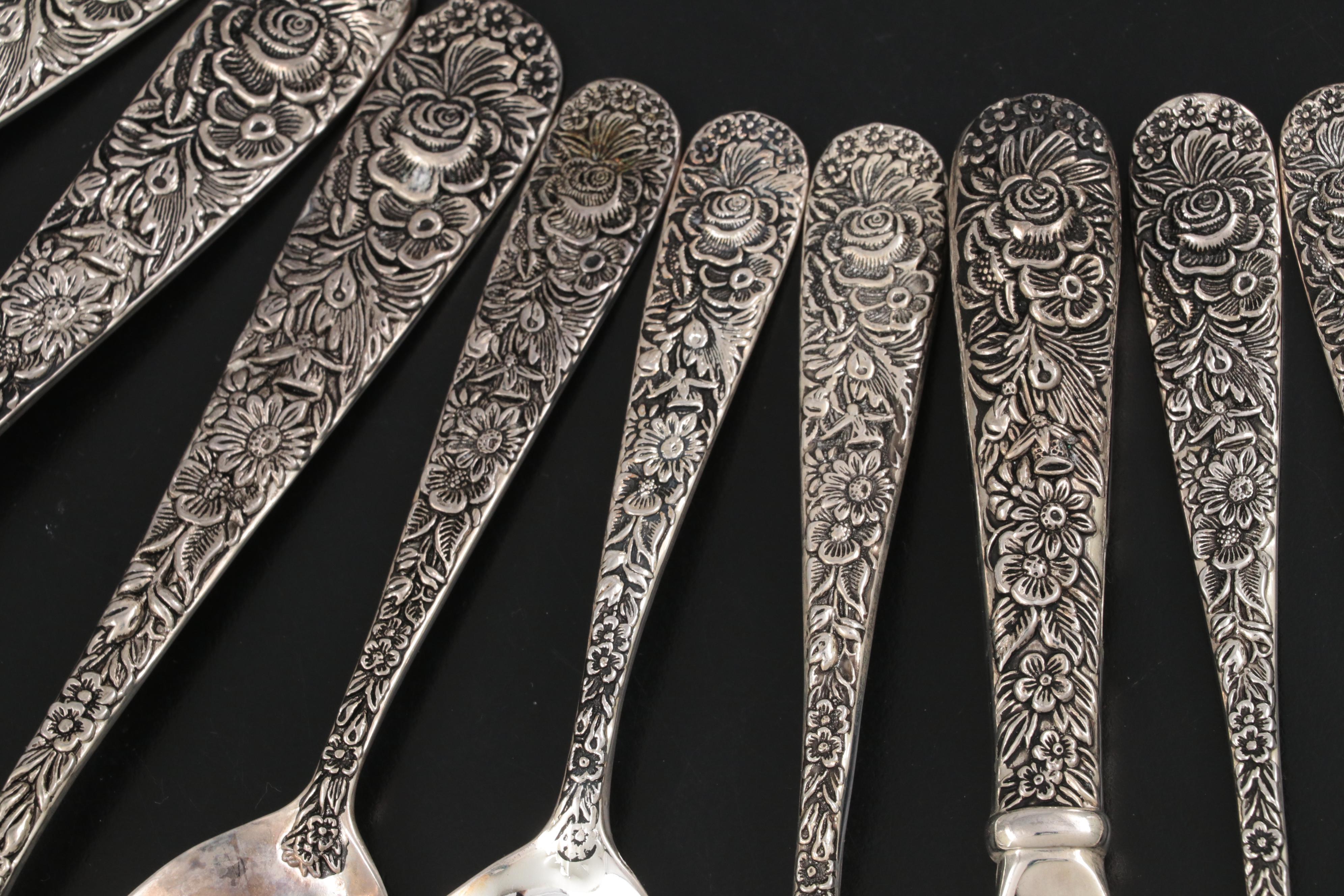 Godinger Silver Plate "Old Bouquet" Flatware and Serving Utensils