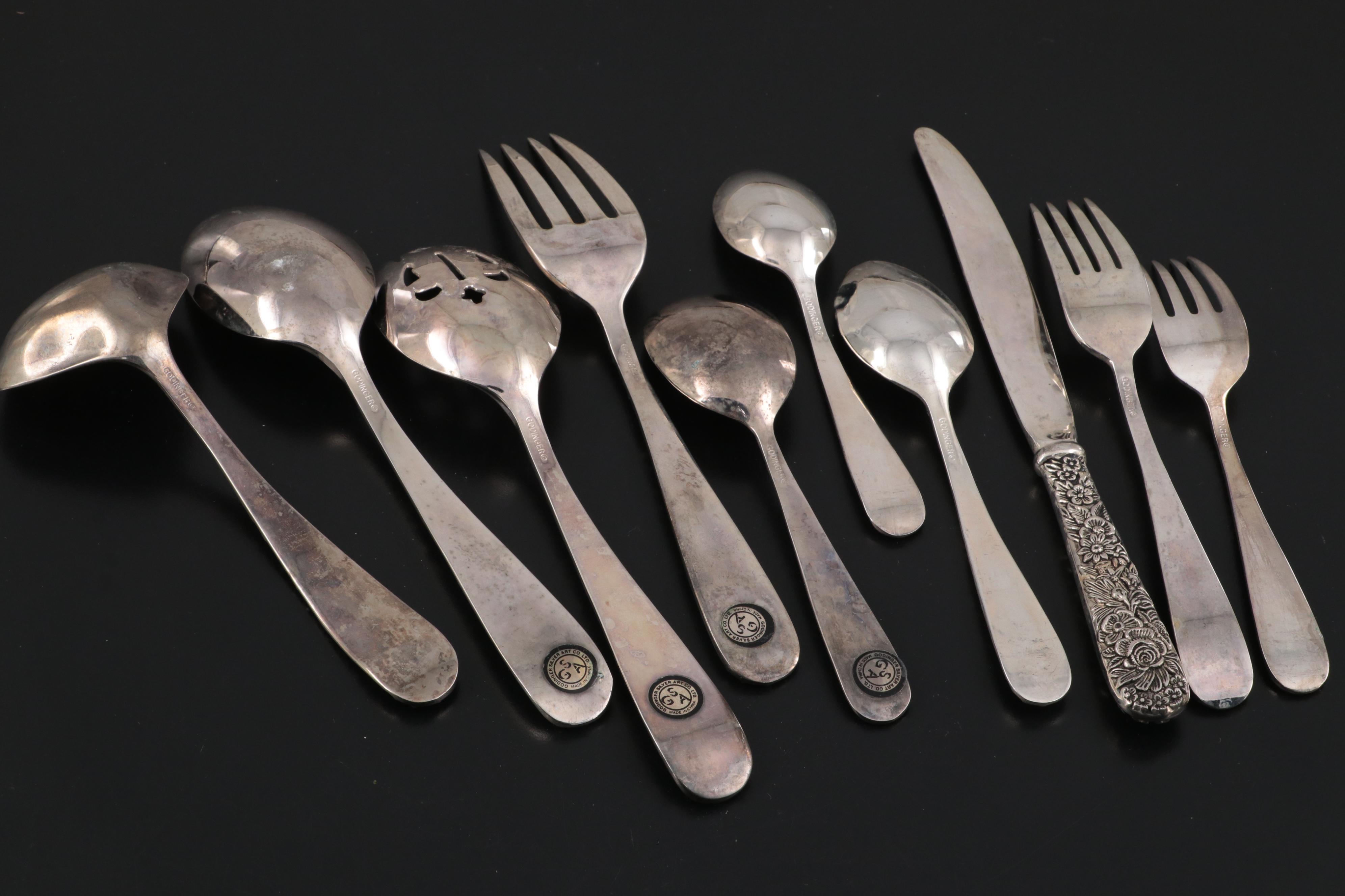 Godinger Silver Plate "Old Bouquet" Flatware and Serving Utensils