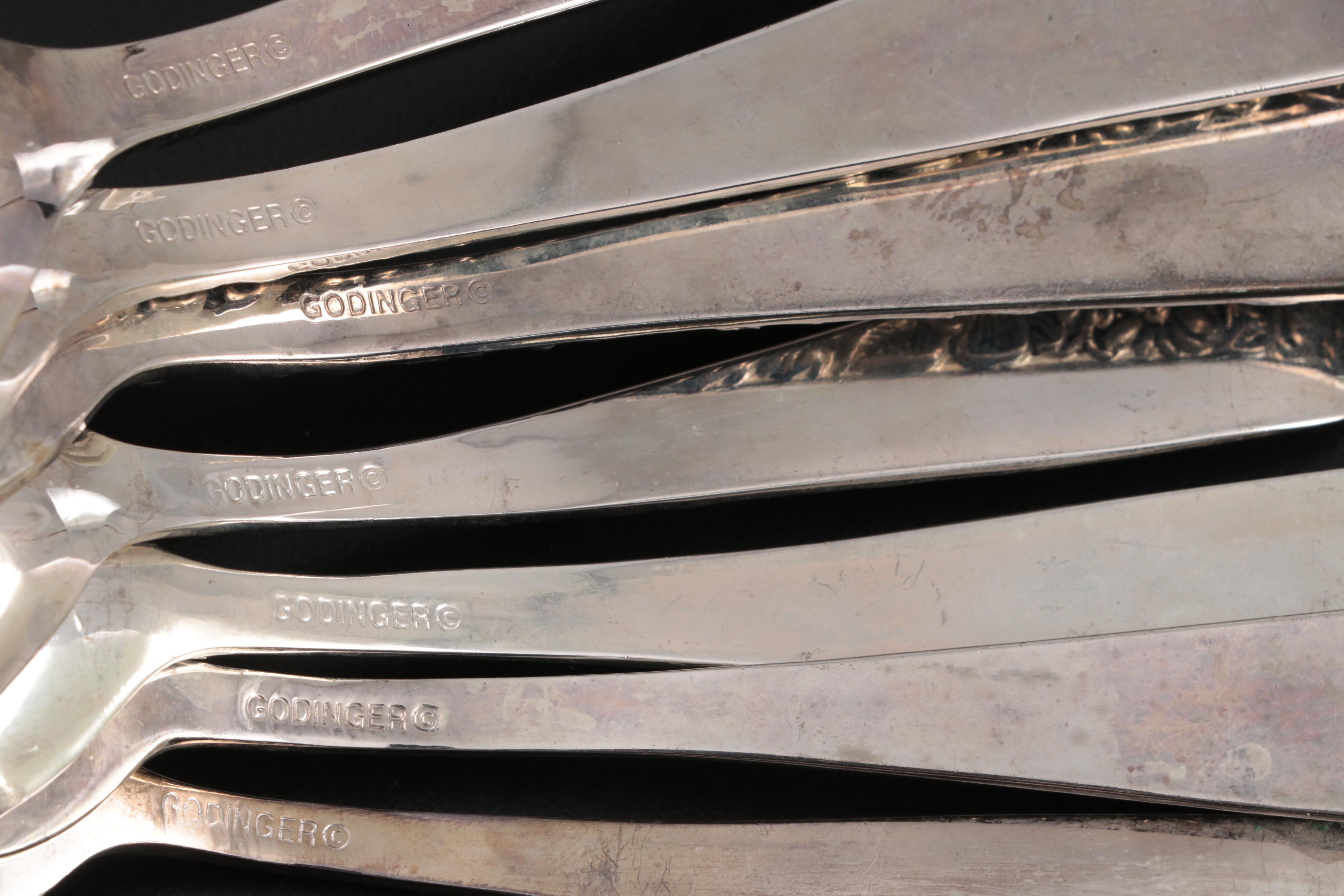 Godinger Silver Plate "Old Bouquet" Flatware and Serving Utensils