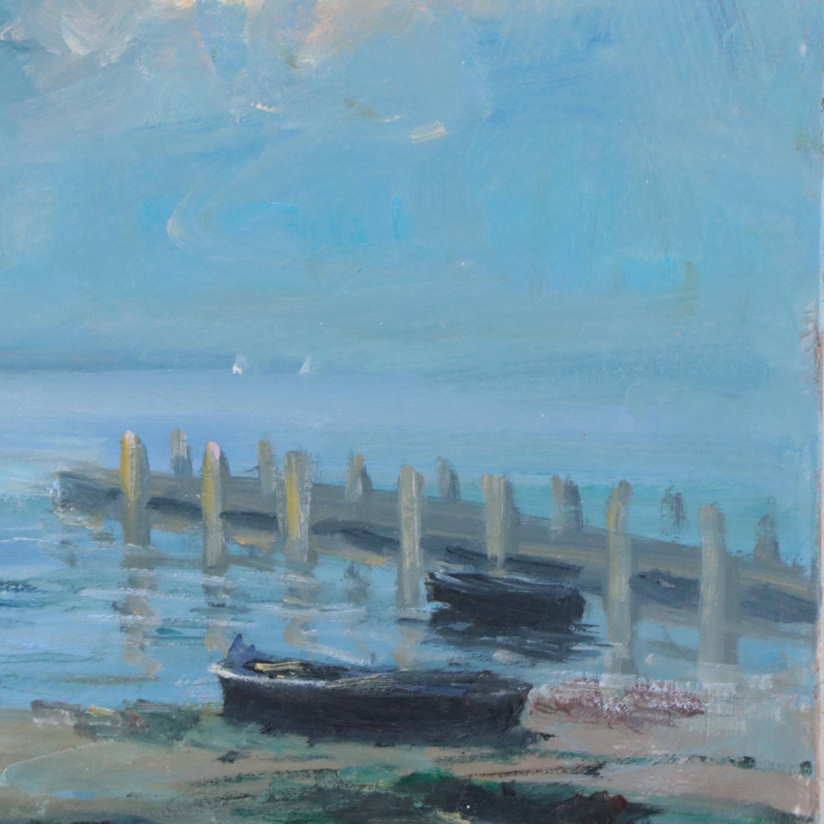 Nino Pippa Oil Painting "Provence - The Jetty in the Mouth of the Rhone," 2015