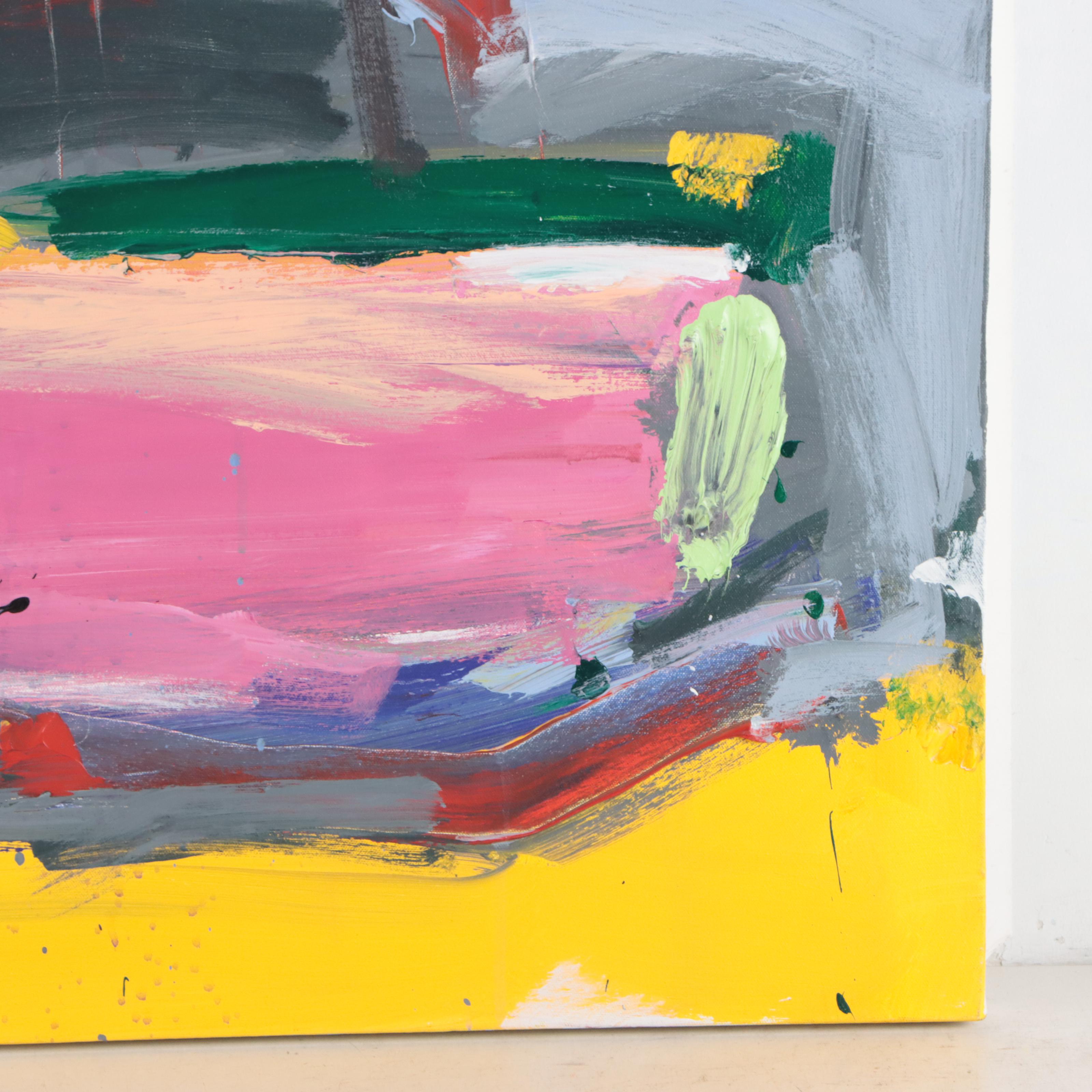 Robbie Kemper Abstract Acrylic Painting "Yellow Curve Landscape"