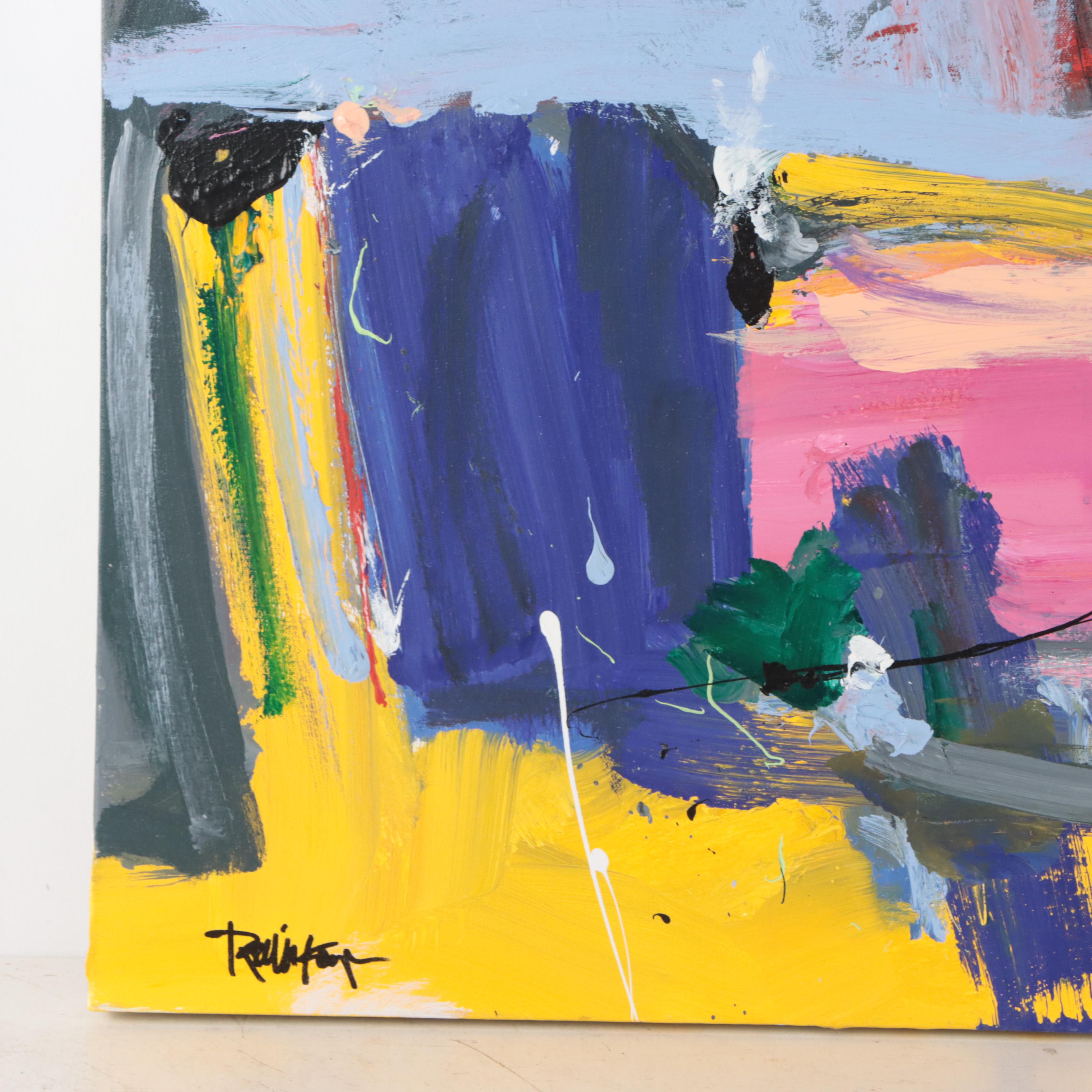 Robbie Kemper Abstract Acrylic Painting "Yellow Curve Landscape"