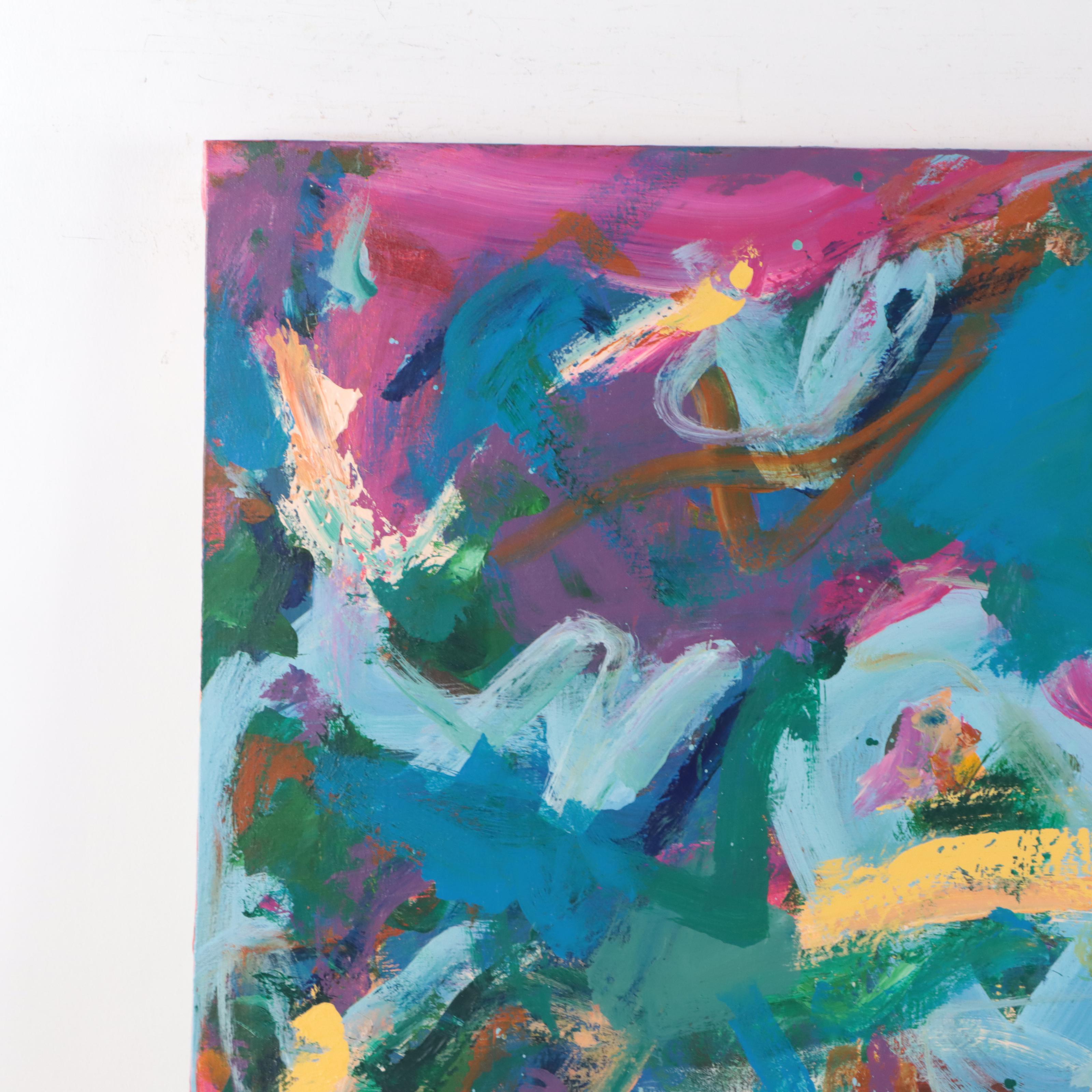 Robbie Kemper Abstract Acrylic Painting "Curves Among Colors"