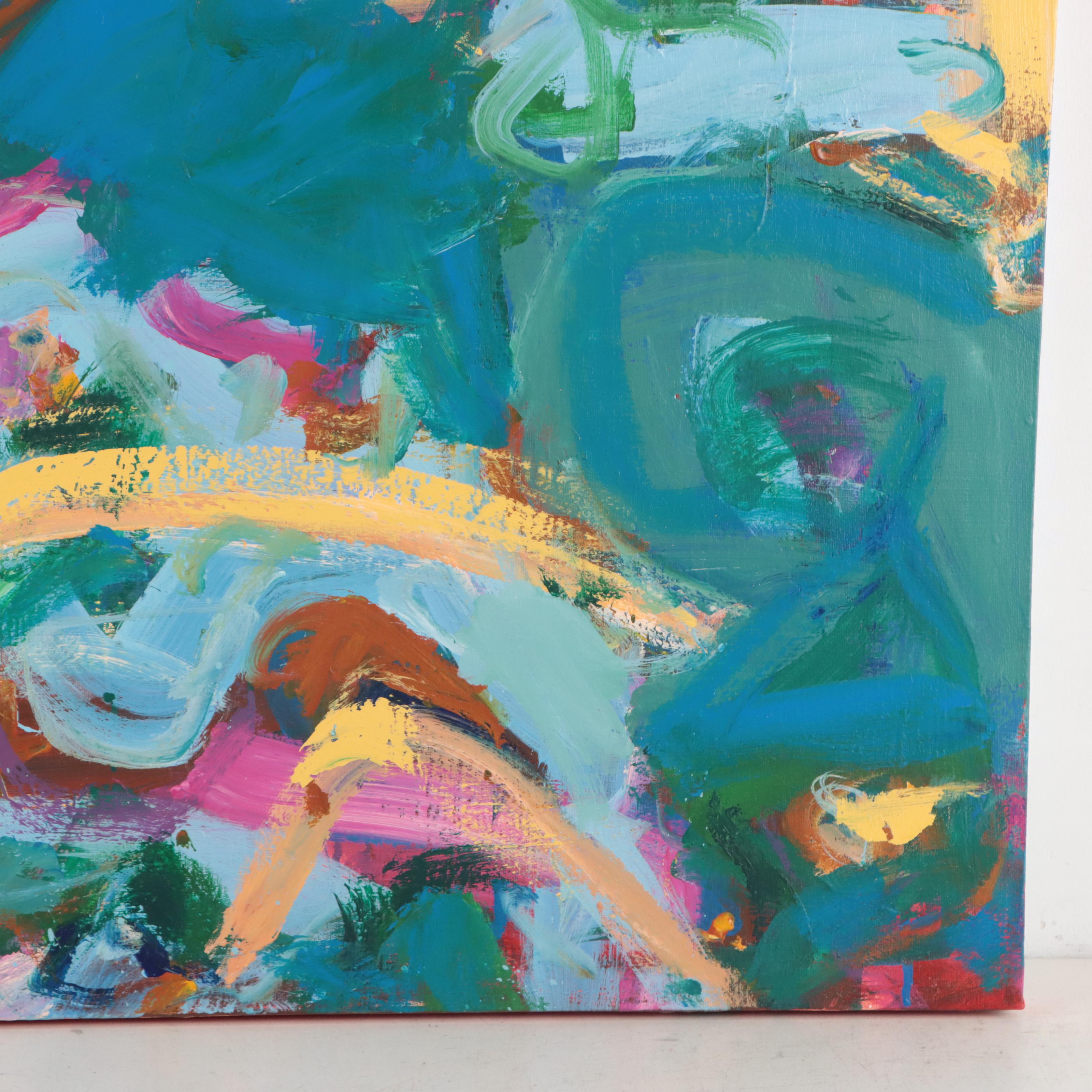 Robbie Kemper Abstract Acrylic Painting "Curves Among Colors"