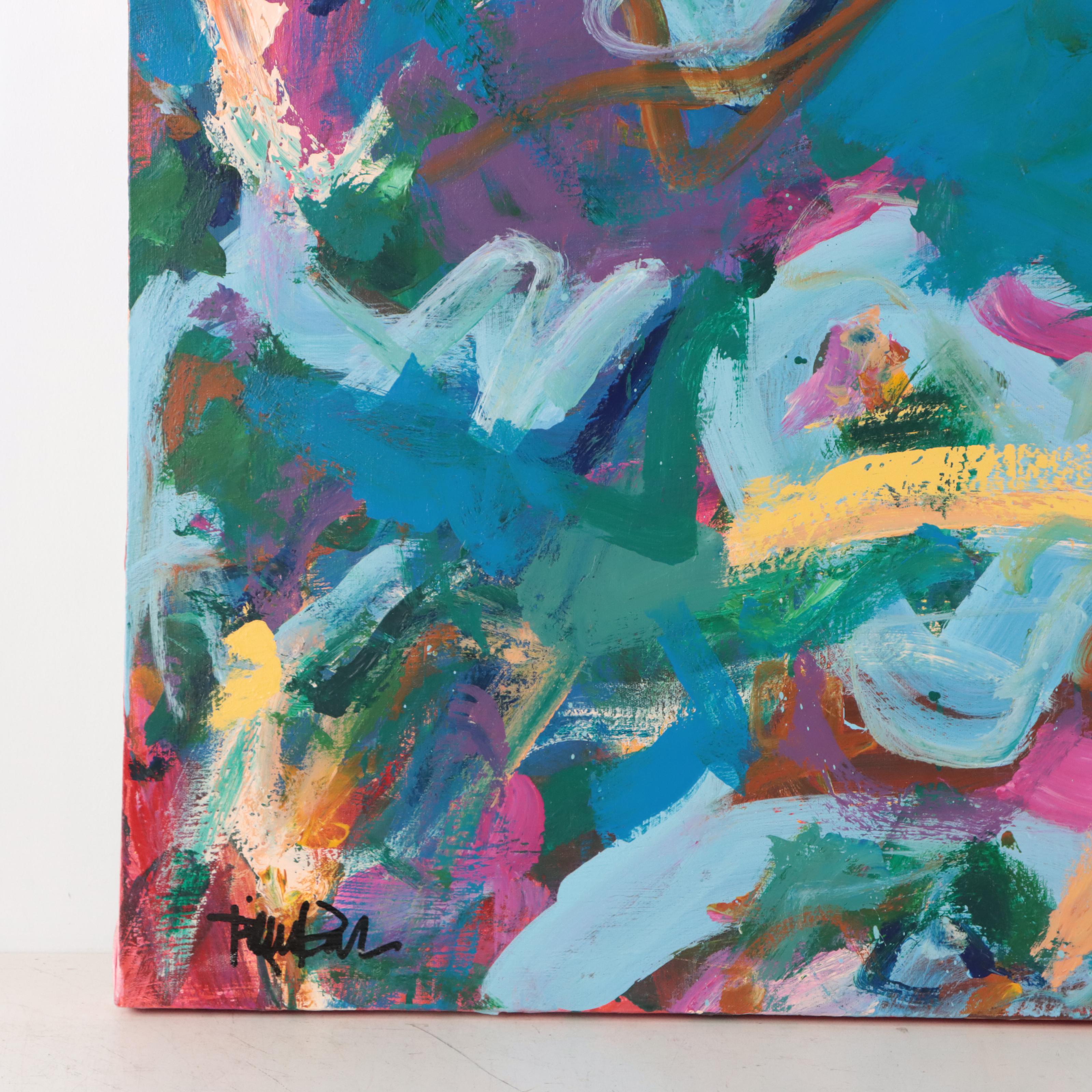 Robbie Kemper Abstract Acrylic Painting "Curves Among Colors"