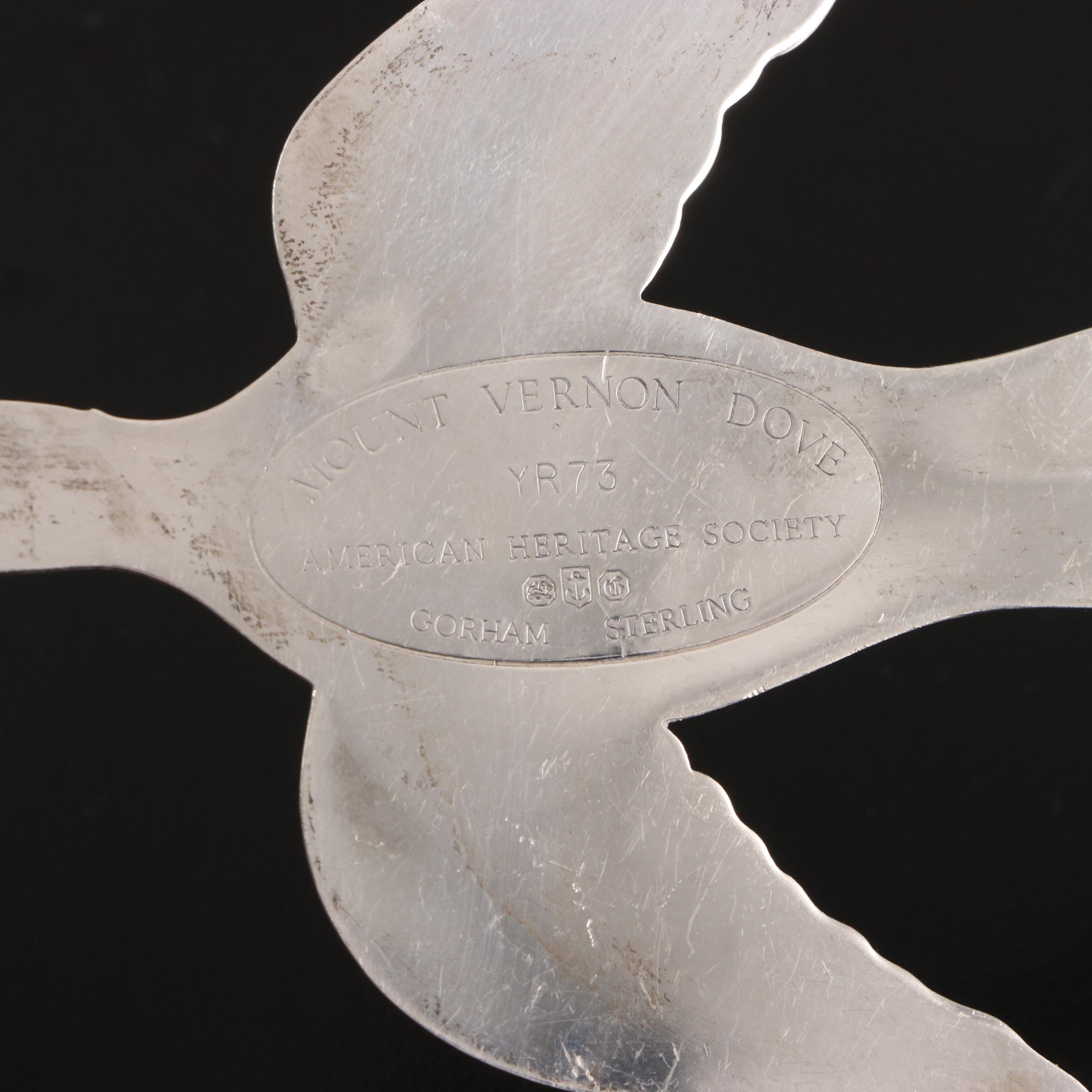 Gorham American Heritage Society "Mount Vernon Dove" Sterling Silver Ornament