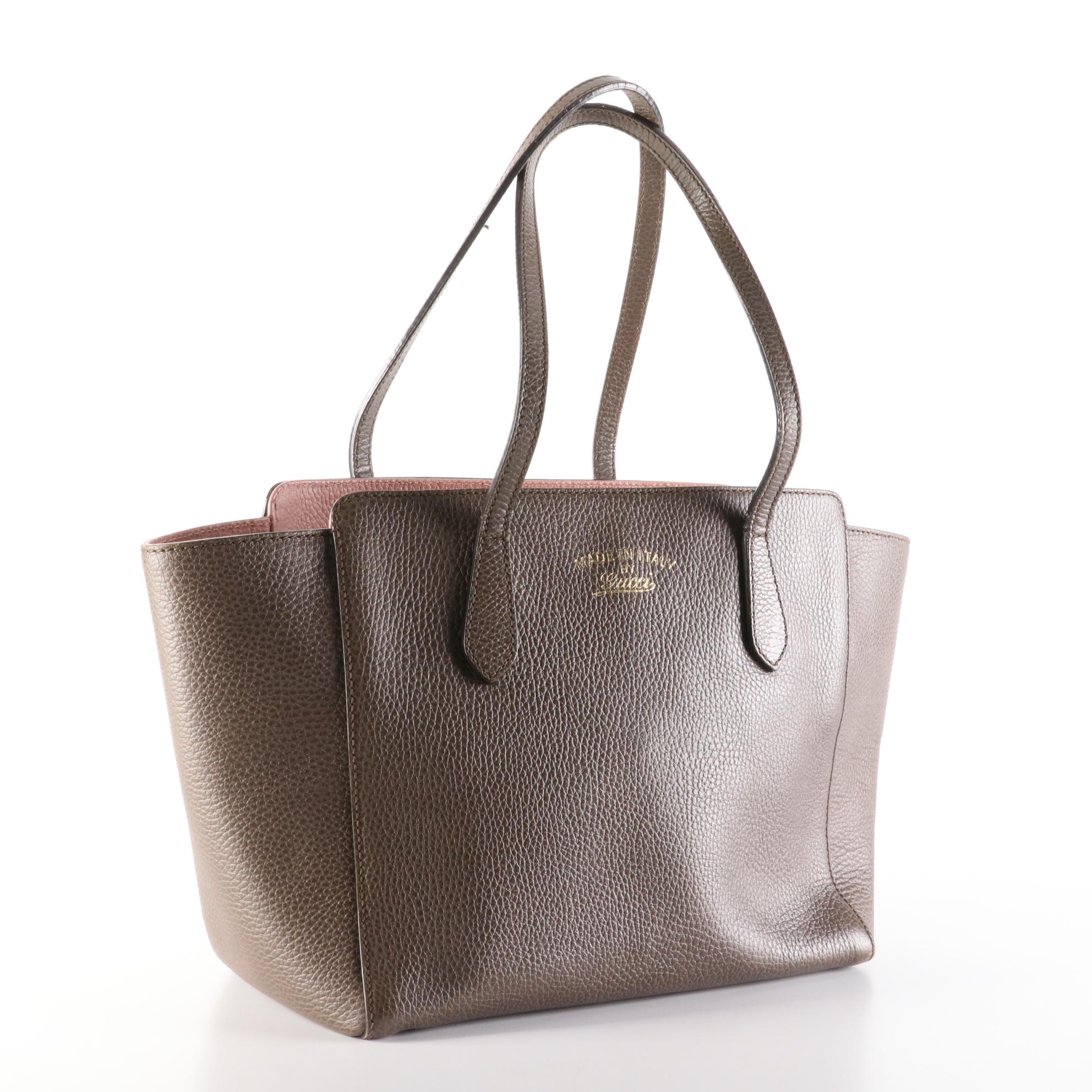 Gucci Medium Swing Shoulder Tote in Grainy Calfskin Leather