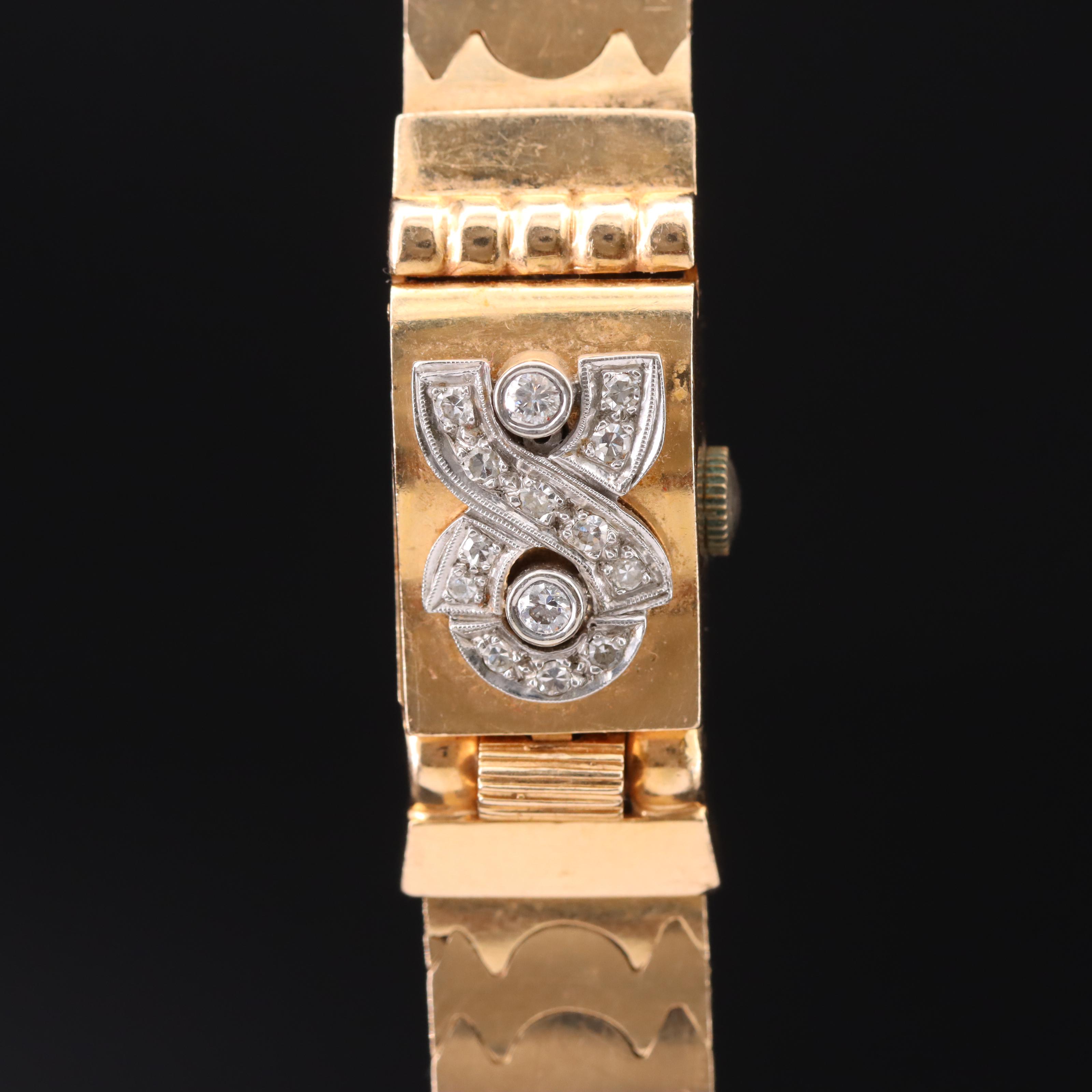 Vintage Chalet 14K Diamond Dial Covered Watch