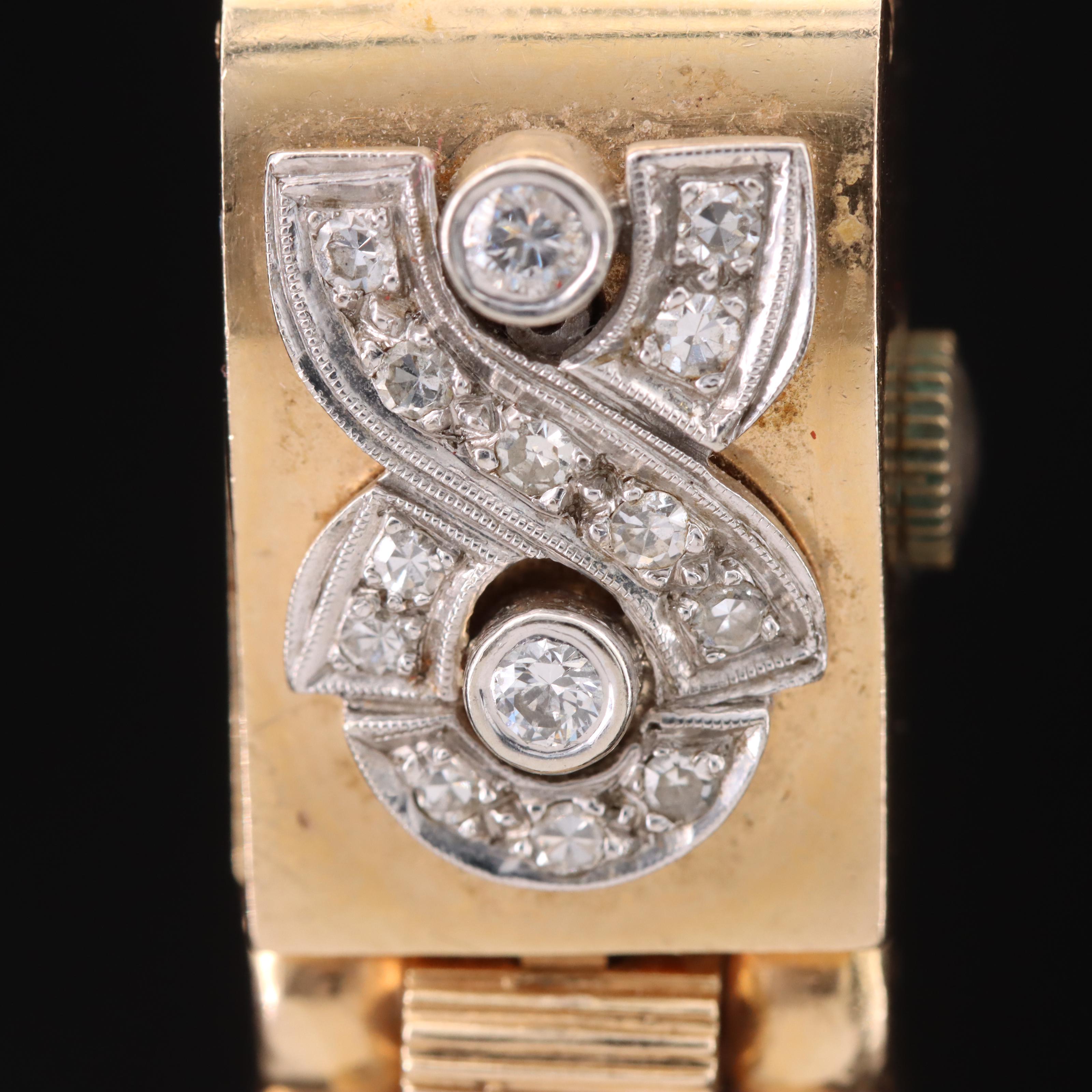 Vintage Chalet 14K Diamond Dial Covered Watch