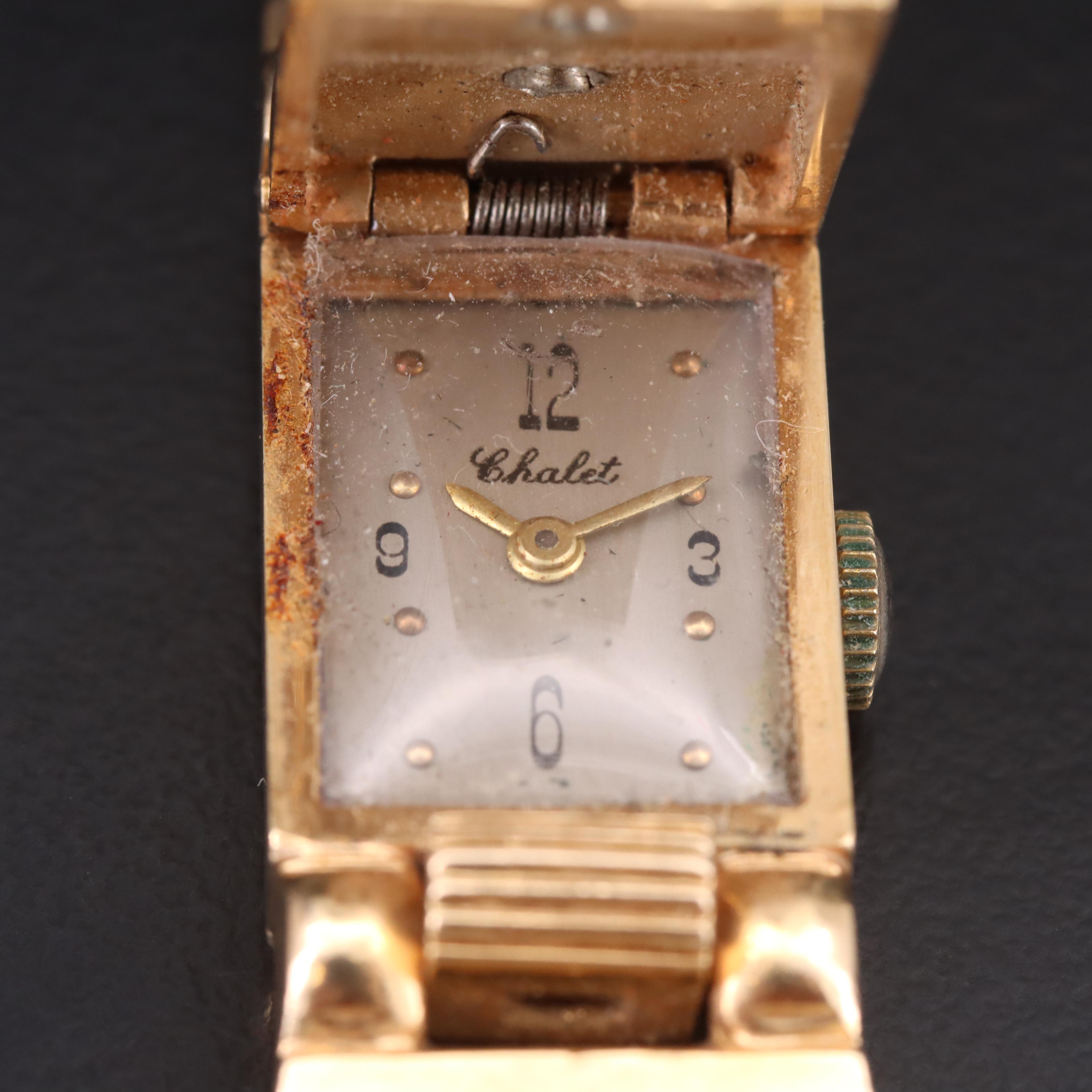 Vintage Chalet 14K Diamond Dial Covered Watch