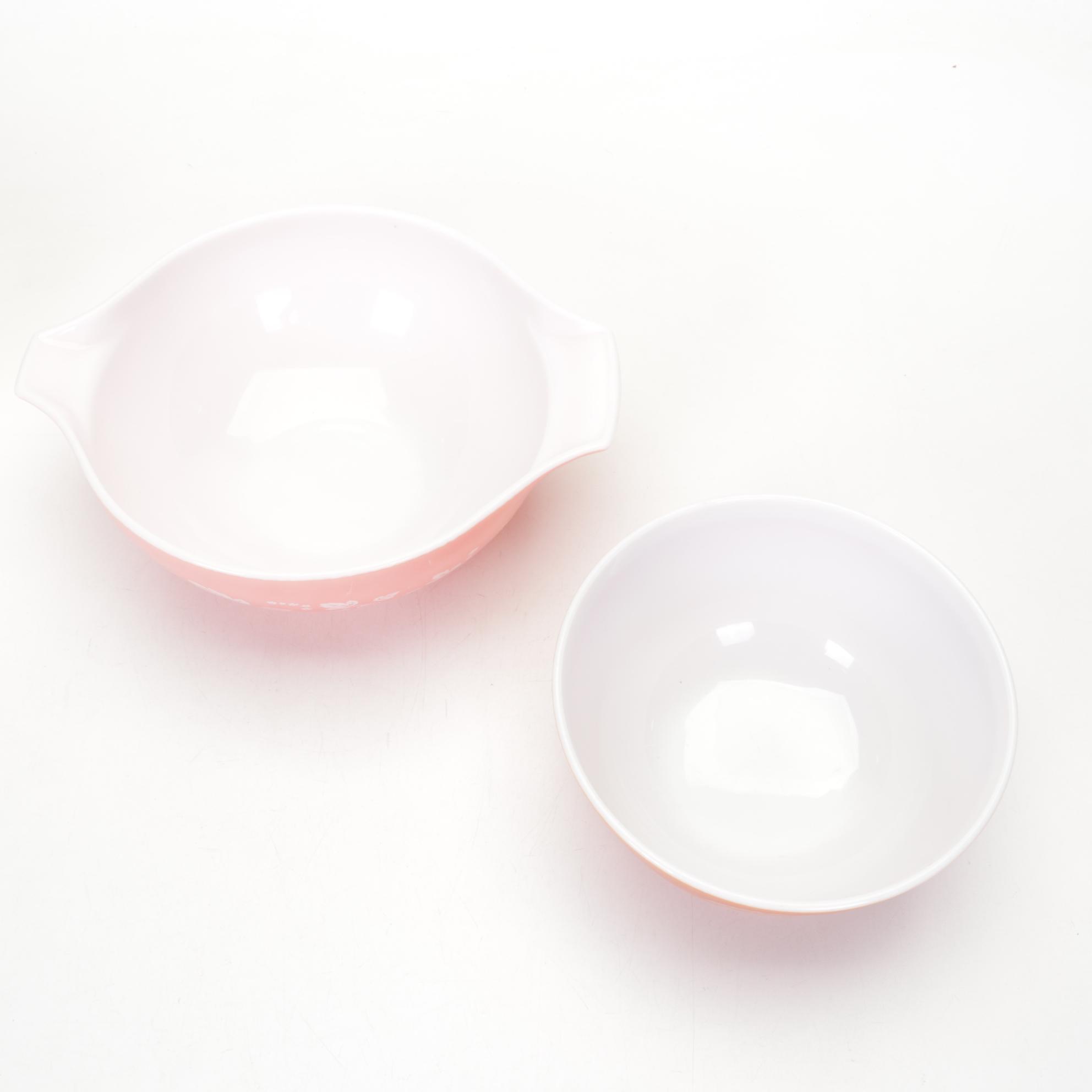 Pyrex "Primary Colors," "Autumn Harvest," and "Gooseberry Pink" Mixing Bowls