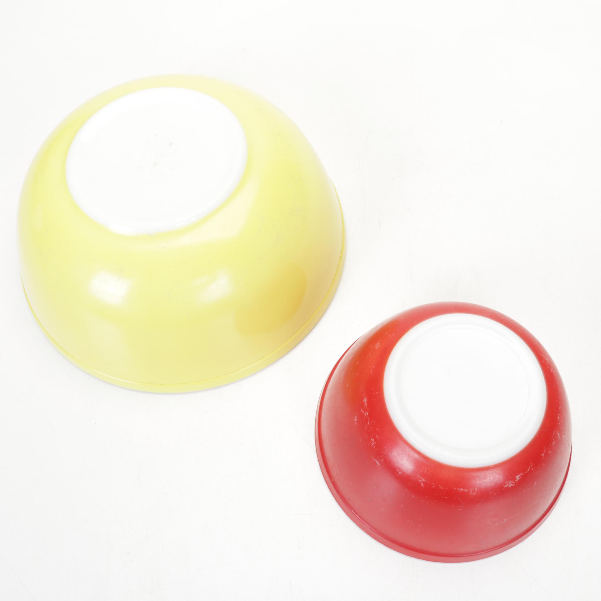 Pyrex "Primary Colors," "Autumn Harvest," and "Gooseberry Pink" Mixing Bowls