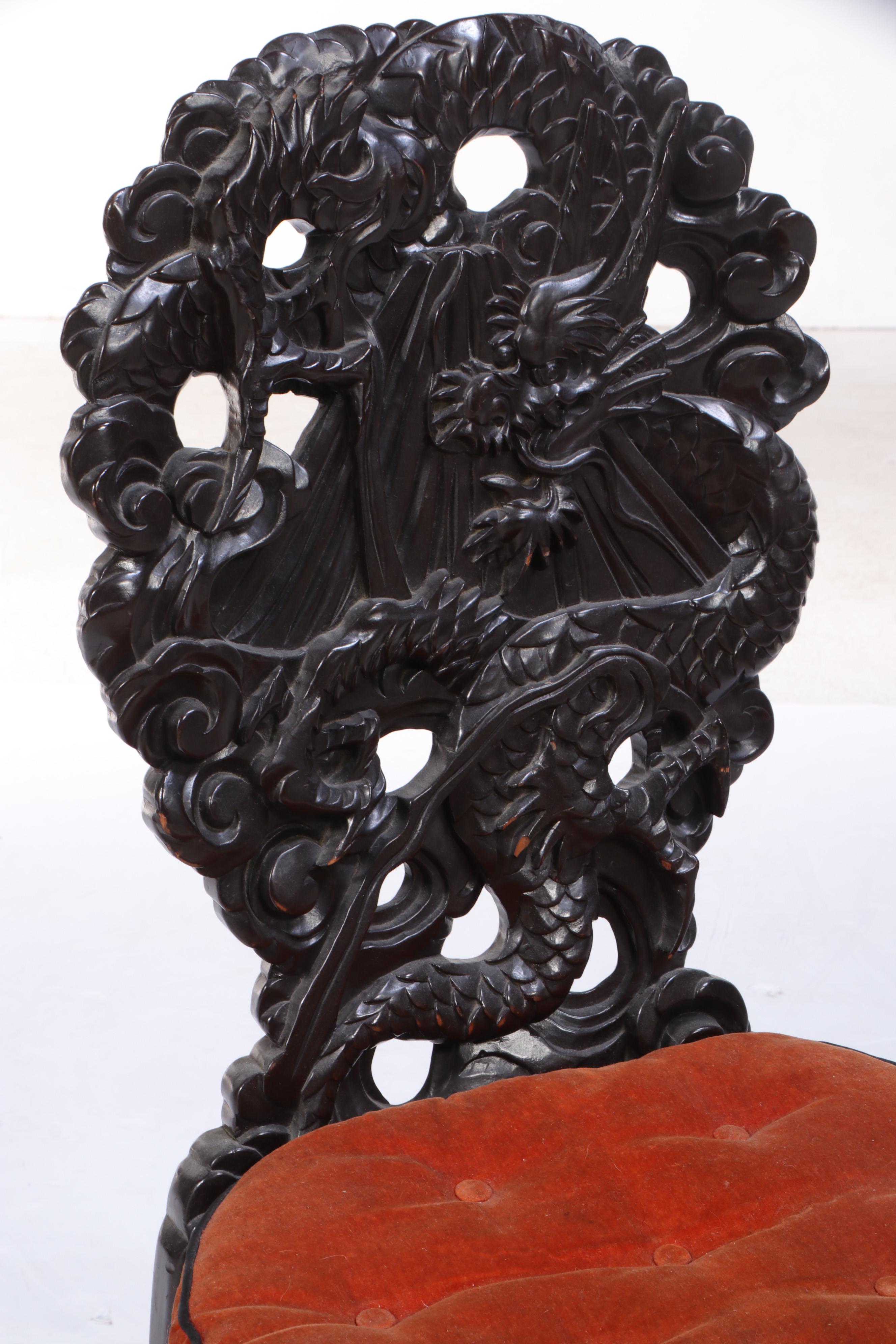 Chinese Ornately-Carved "Dragon" Side Chair
