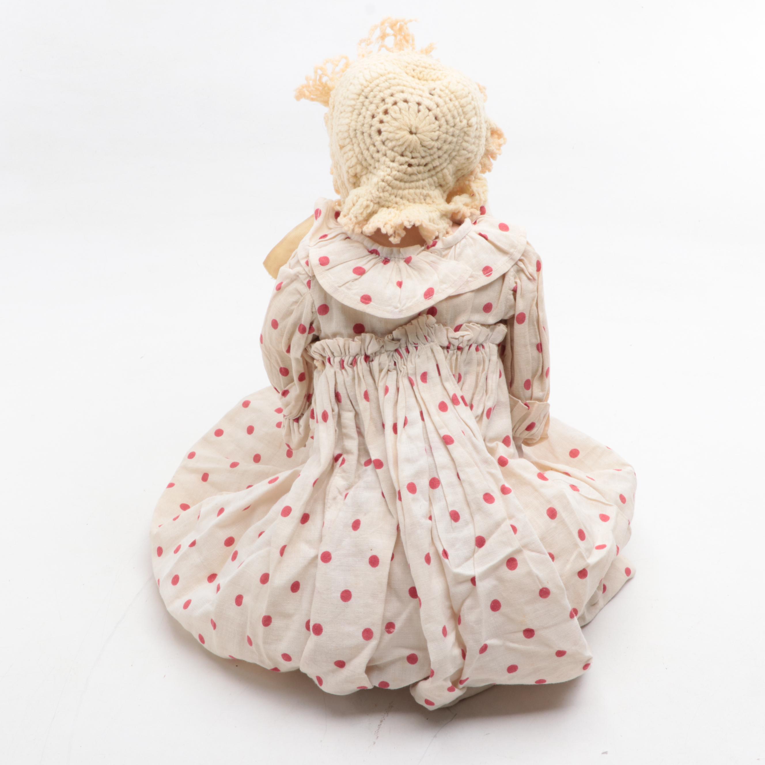 Antique Bisque Doll with Glass Eyes in Polka Dot Dress