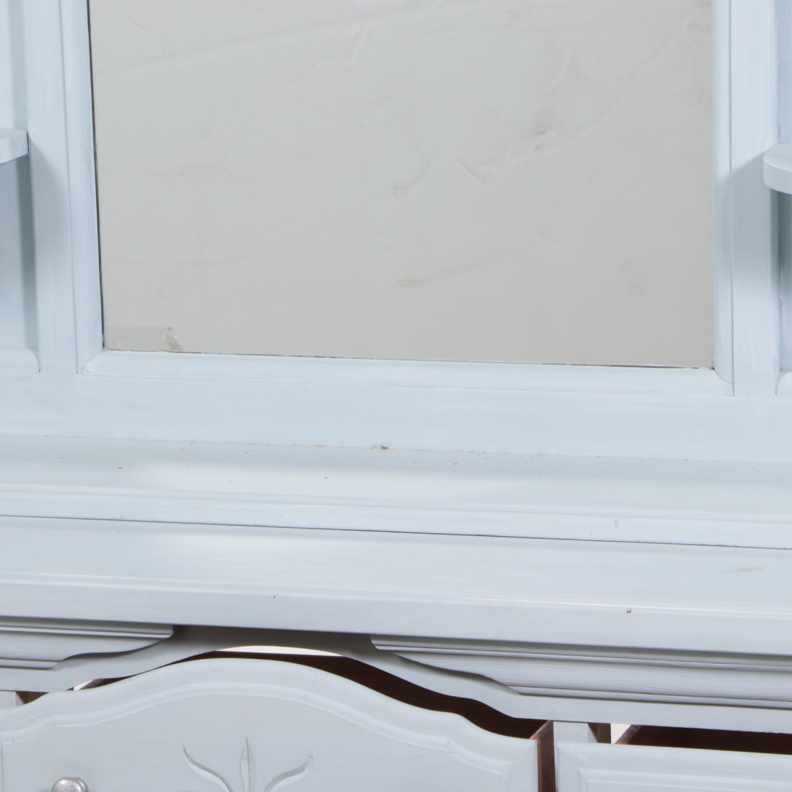 Light Blue-Painted Wood Dresser With Mirror