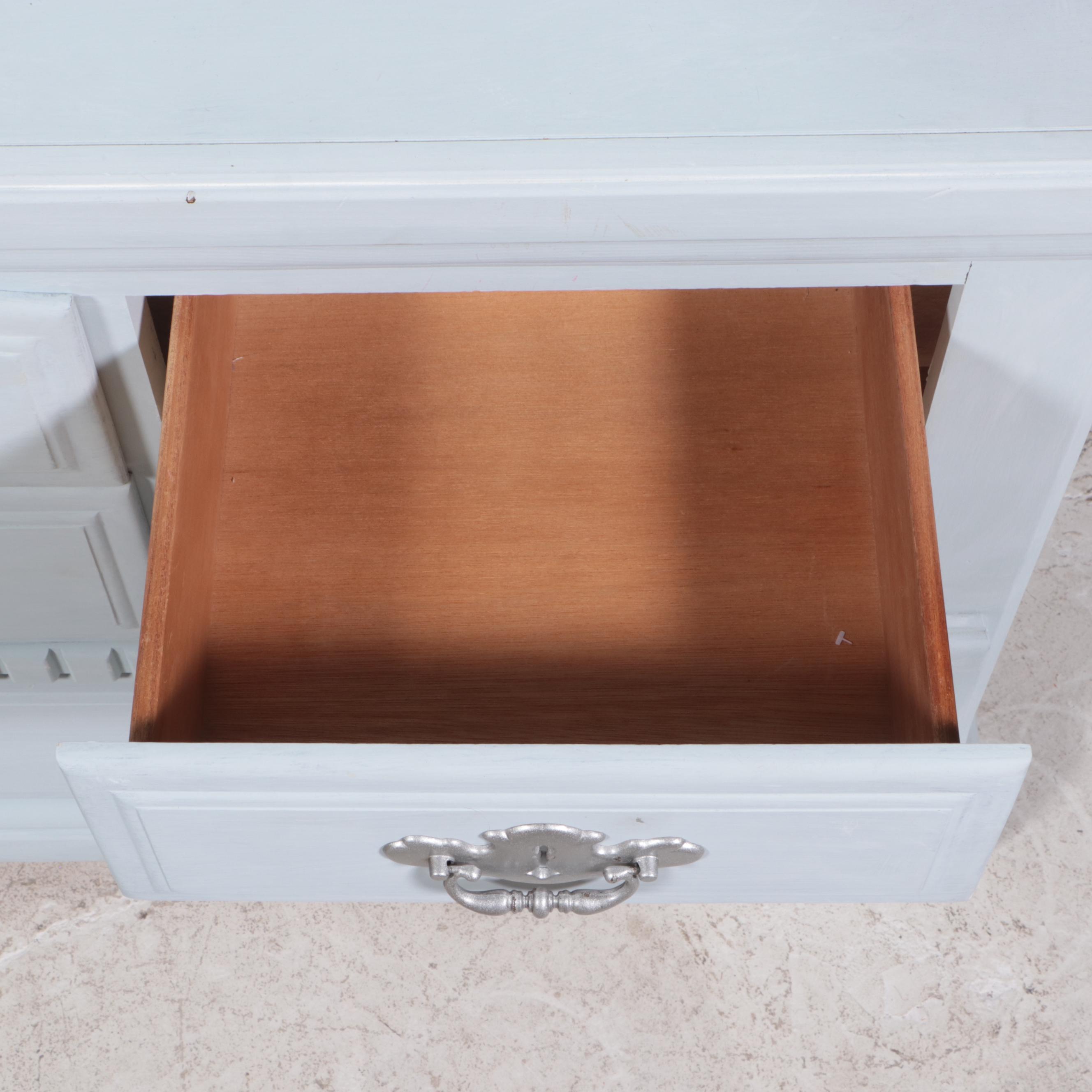 Light Blue-Painted Wood Dresser With Mirror