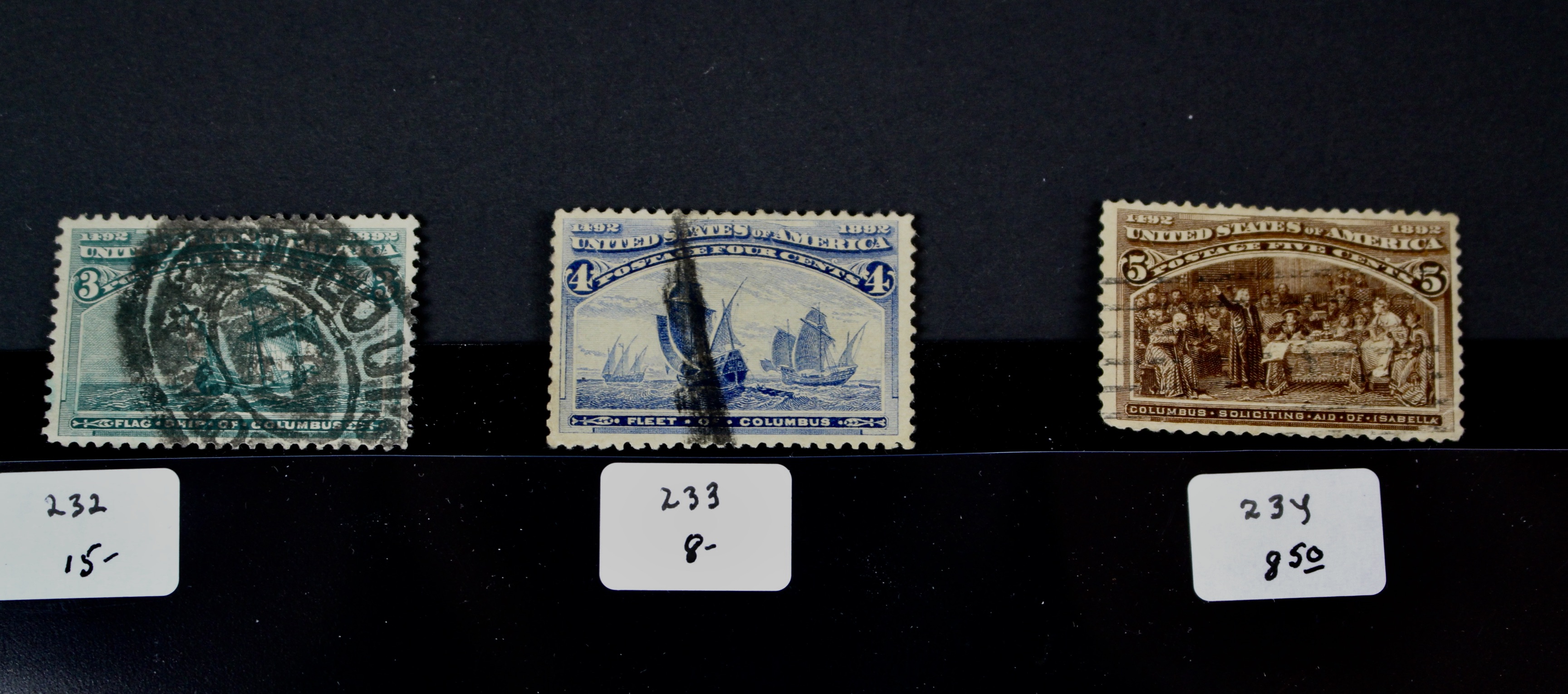 Nine Different Used 1893 Columbian Exposition Postage Stamps