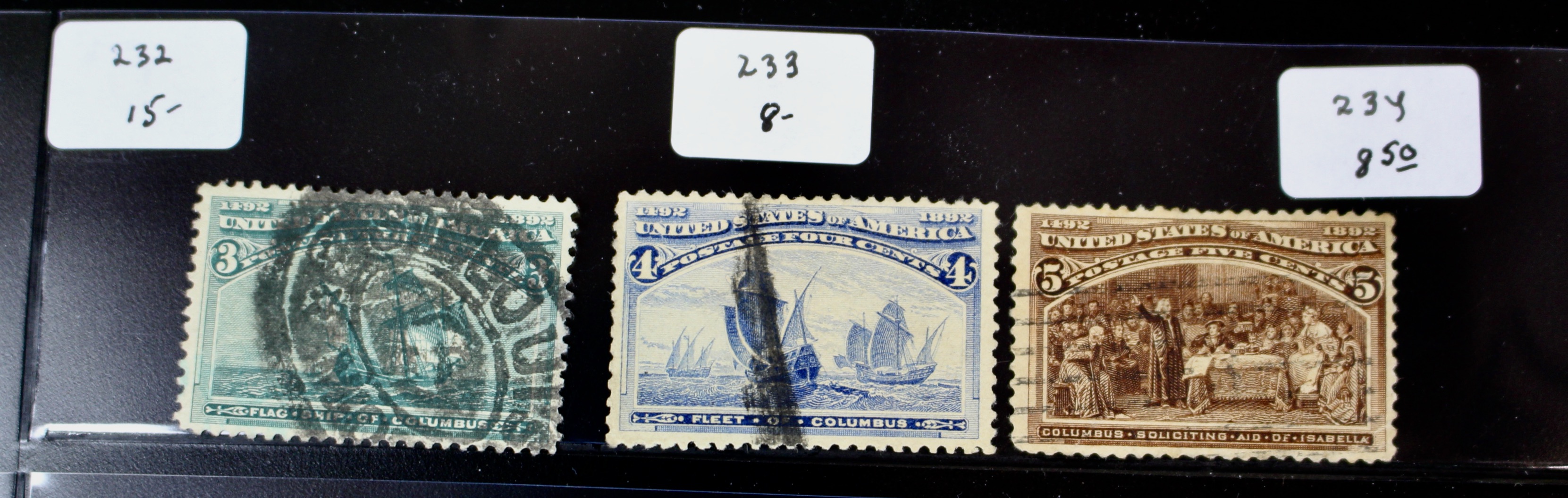 Nine Different Used 1893 Columbian Exposition Postage Stamps