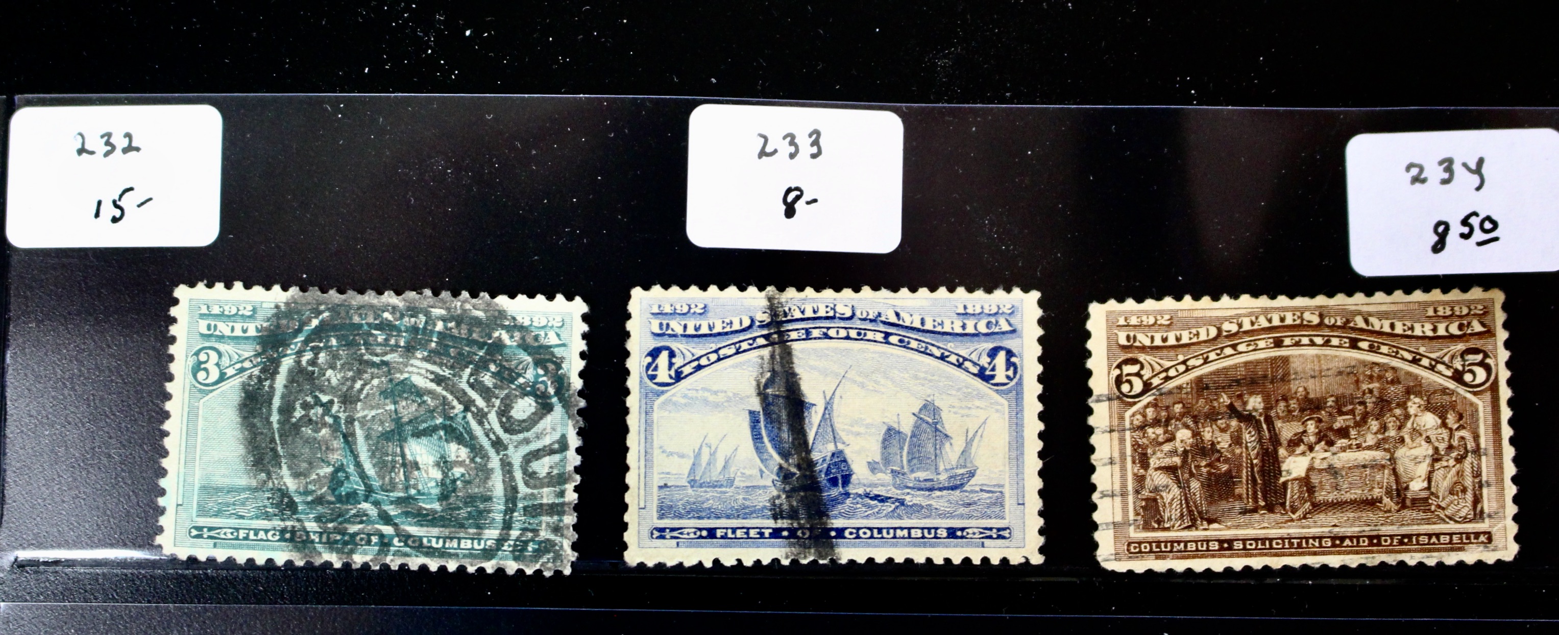 Nine Different Used 1893 Columbian Exposition Postage Stamps