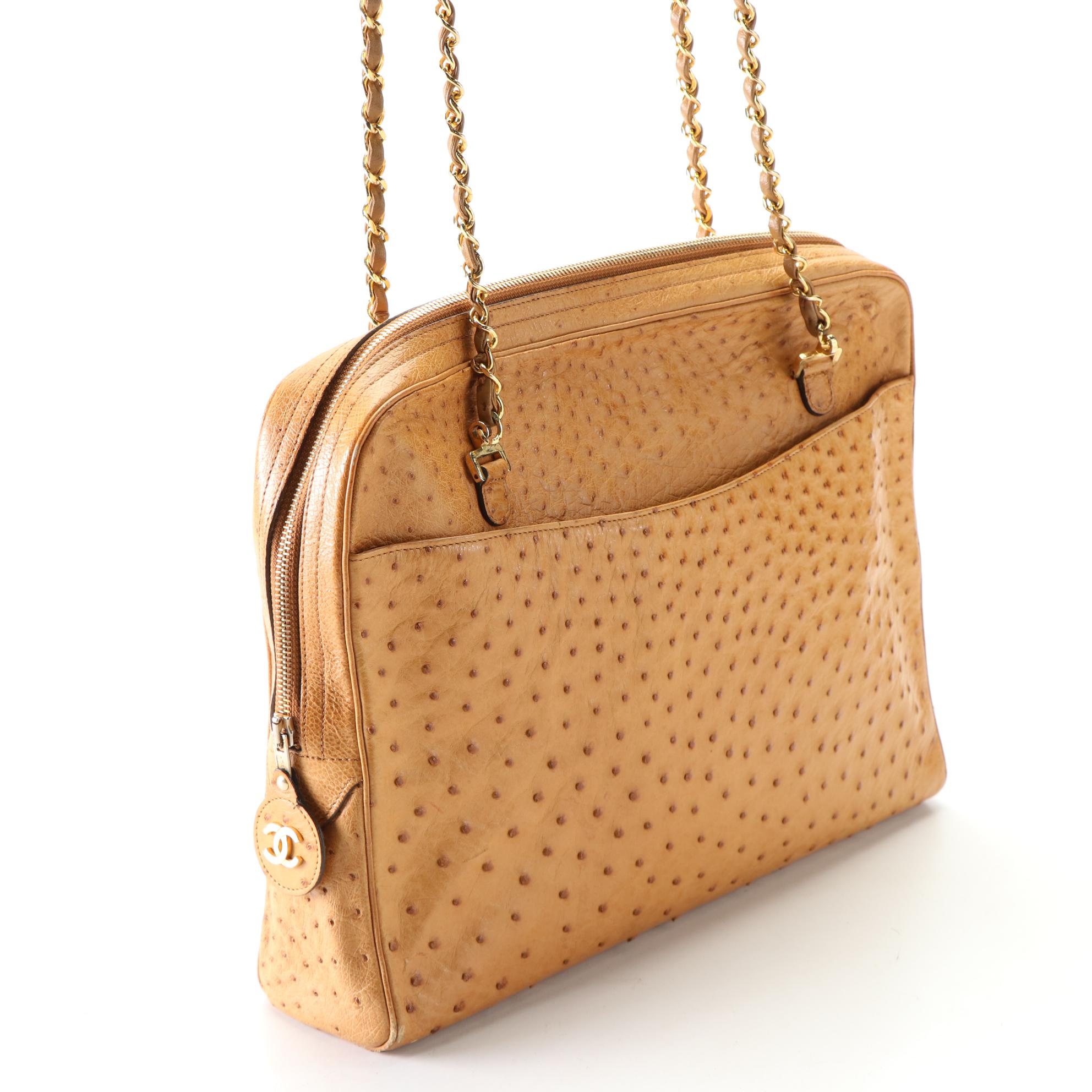 Chanel CC Chain Shoulder Bag in Ostrich Skin Leather