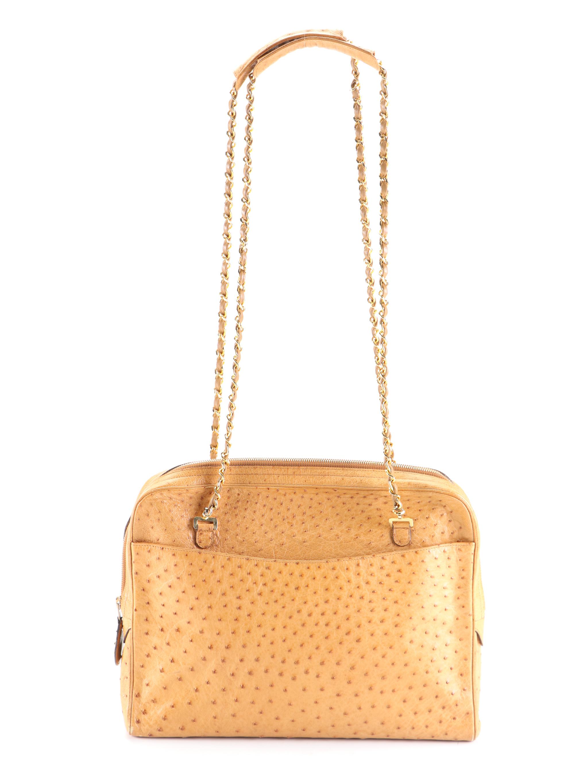 Chanel CC Chain Shoulder Bag in Ostrich Skin Leather