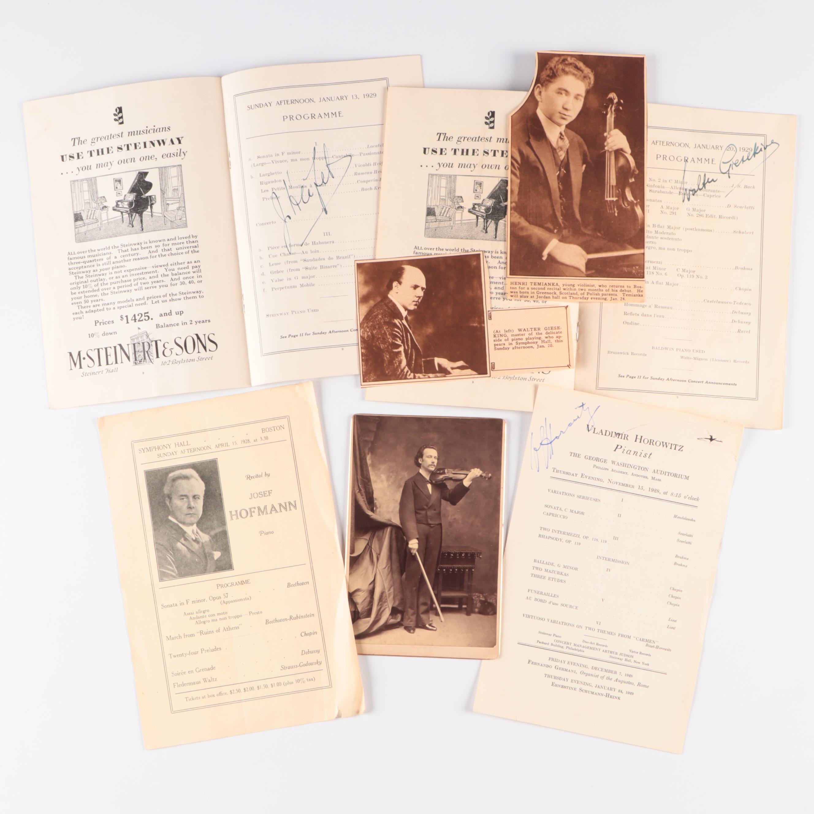 Signed Vladimir Horowitz, Josef Hoffman, Jascha Heifetz and Other Ephemera
